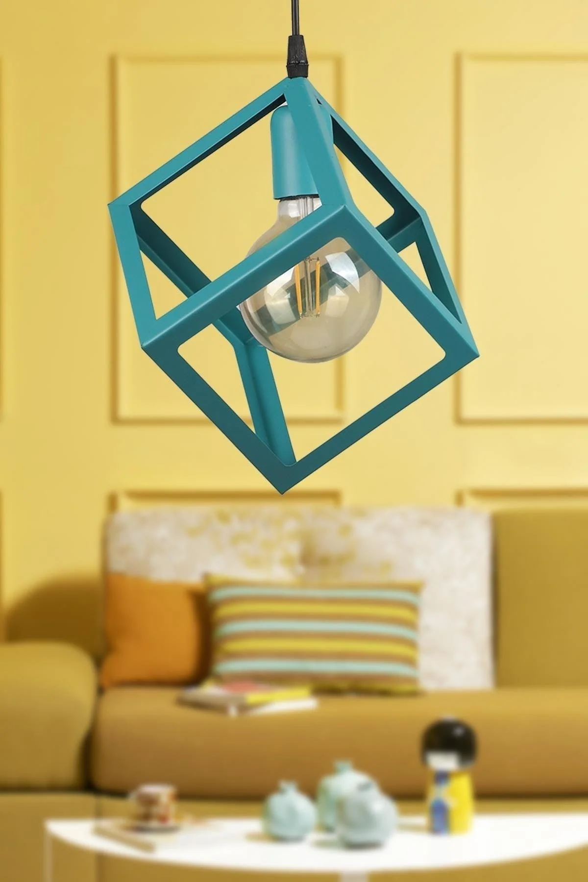 Turquoise Metal Pendant Lamp with Adjustable Length