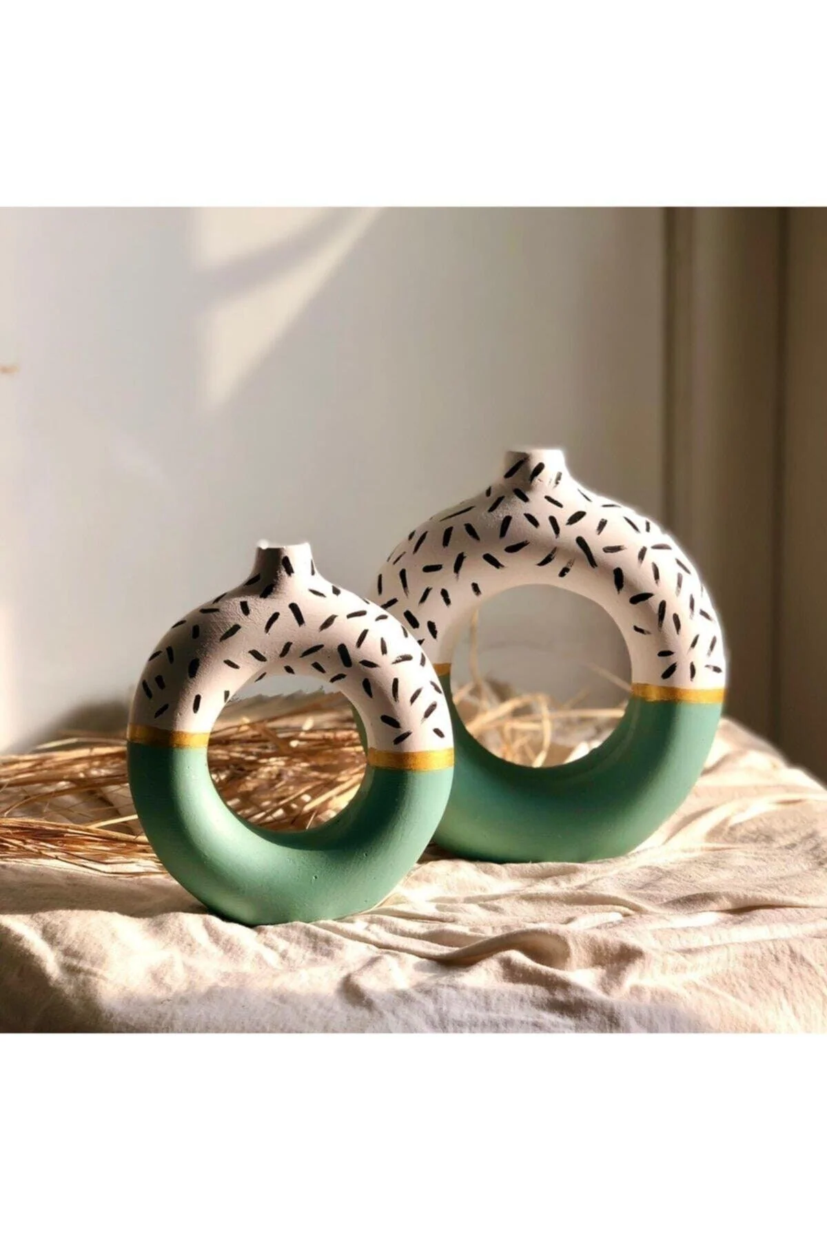 Handmade marble powder cupcake ring vase set 2 pieces