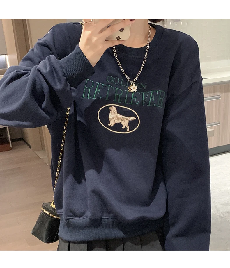 Cute Cartoon Embroidered Oversized Pullover Sweatshirt