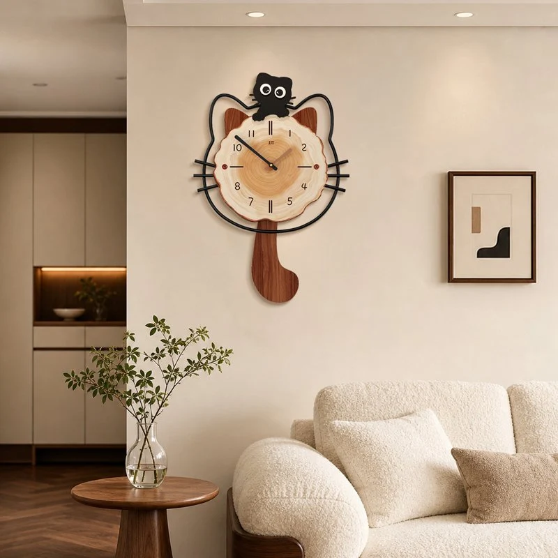 Cute Cat Wall Clock for Bedroom