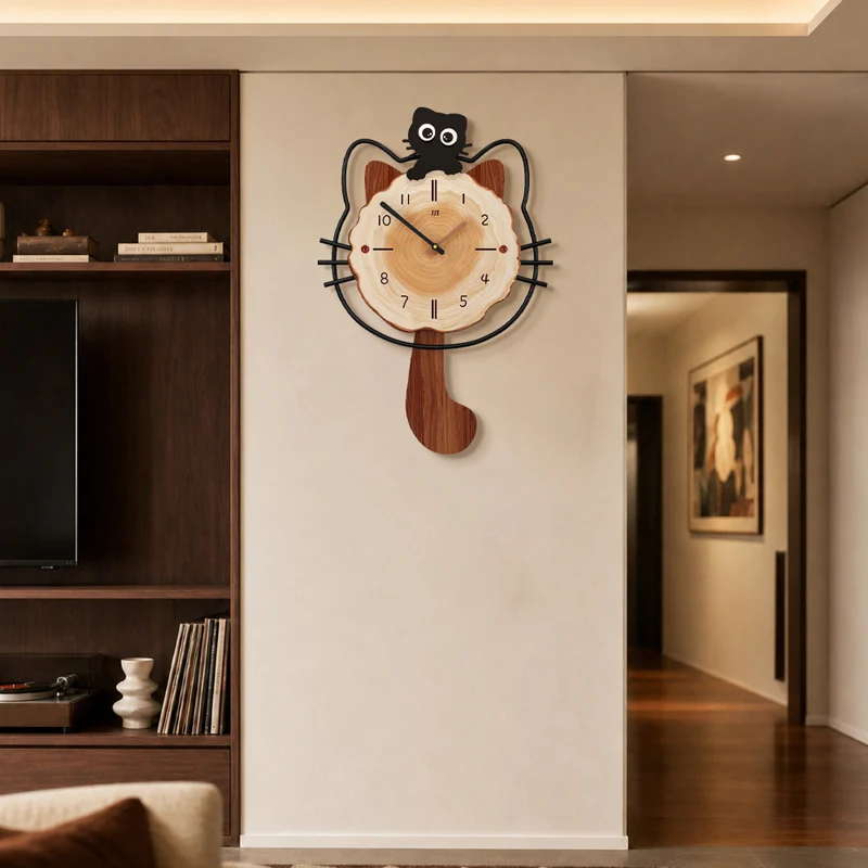 Cute Cat Wall Clock for Bedroom