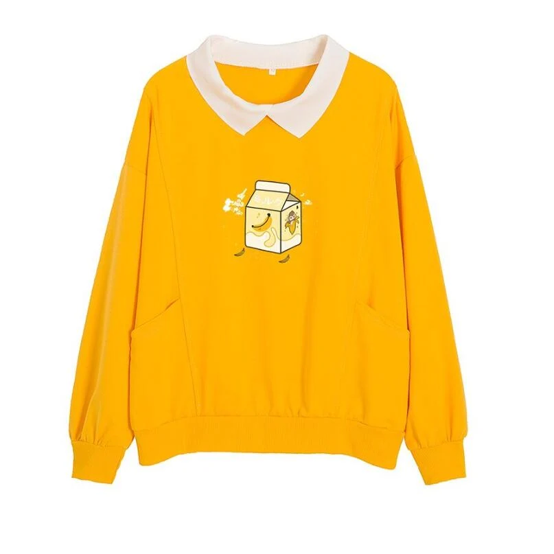 Cute Monkey Banana Milk Oversized Pullover Sweatshirt
