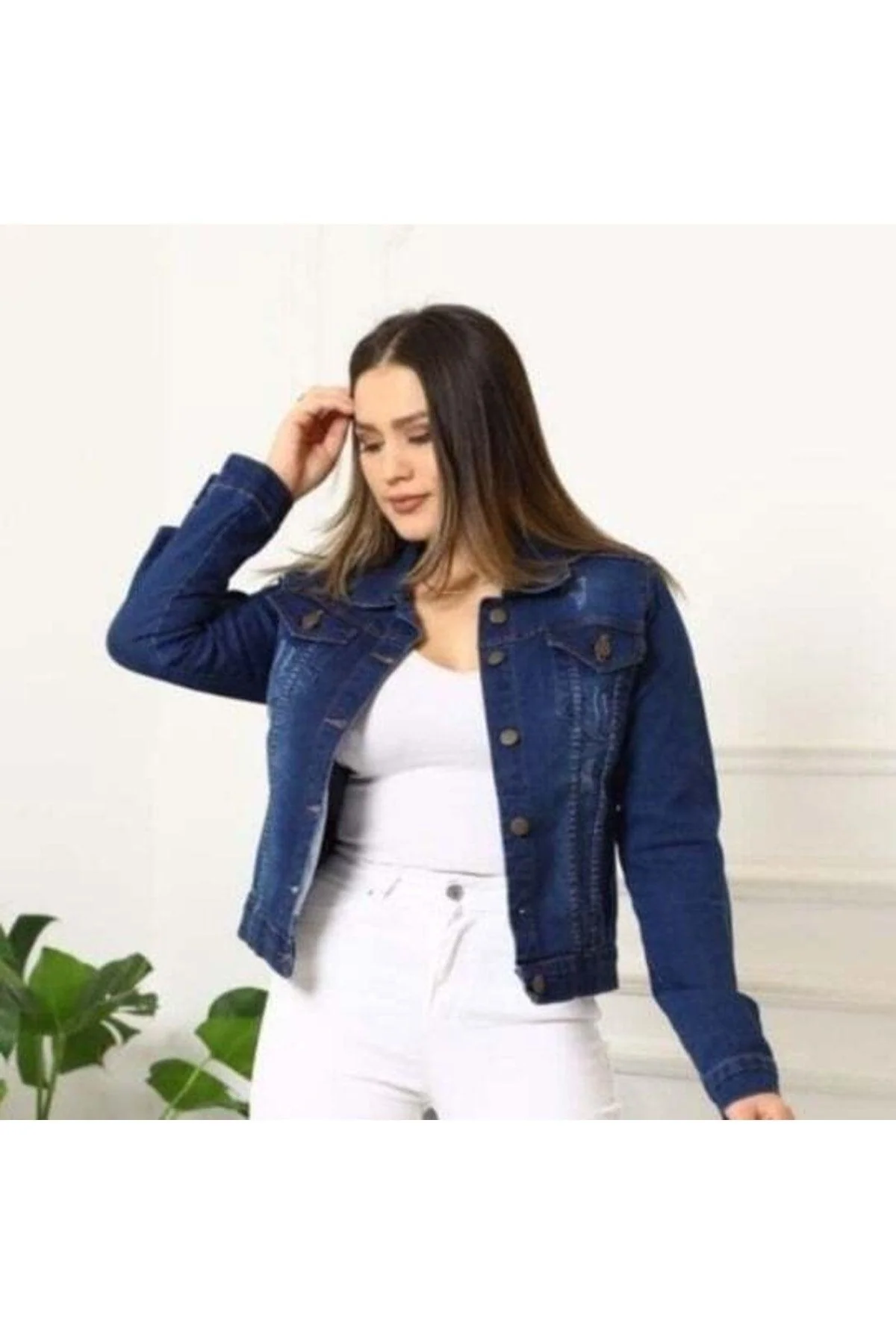 Dark Blue Short Denim Jacket for Layering