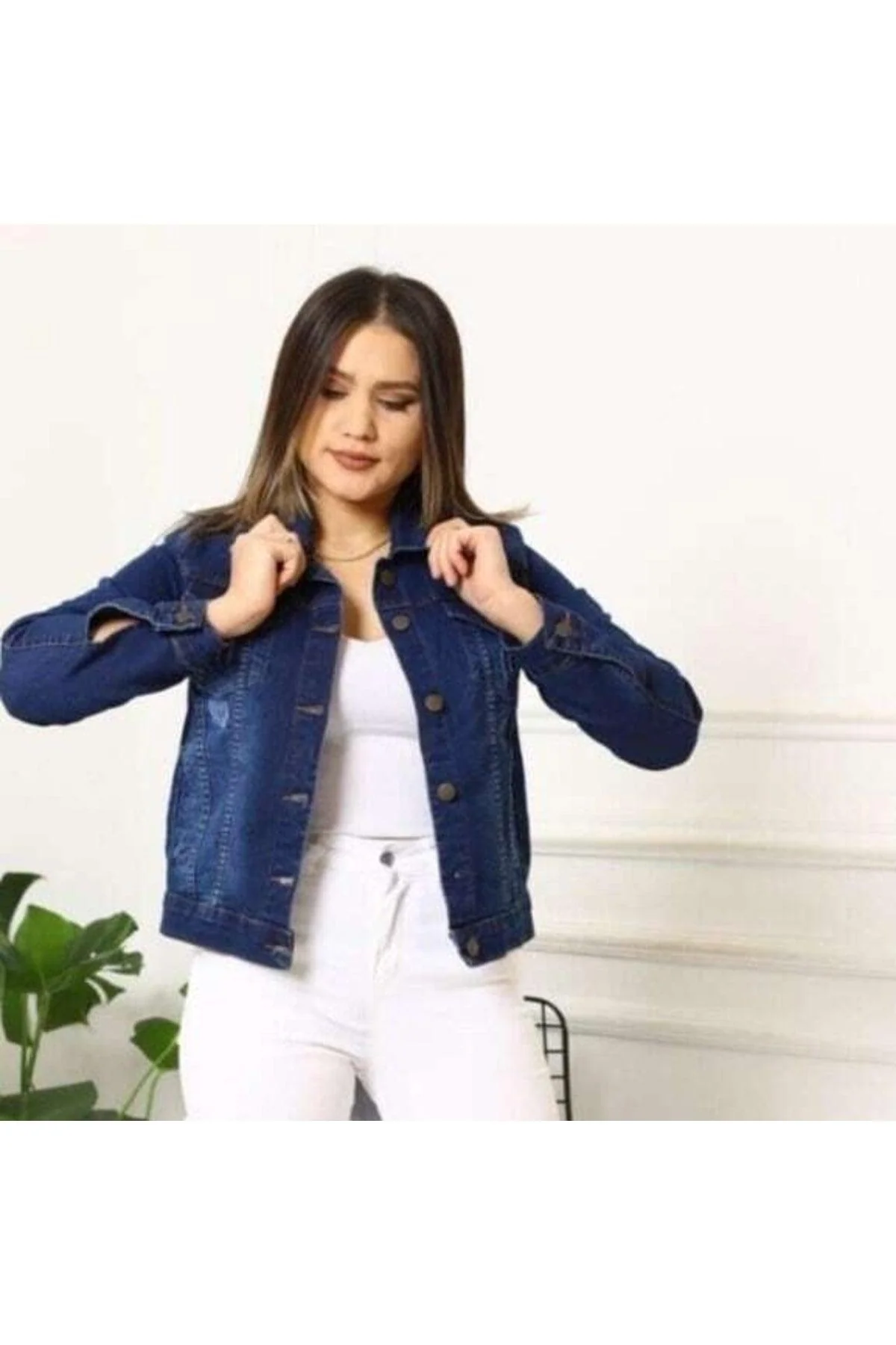 Dark Blue Short Denim Jacket for Layering