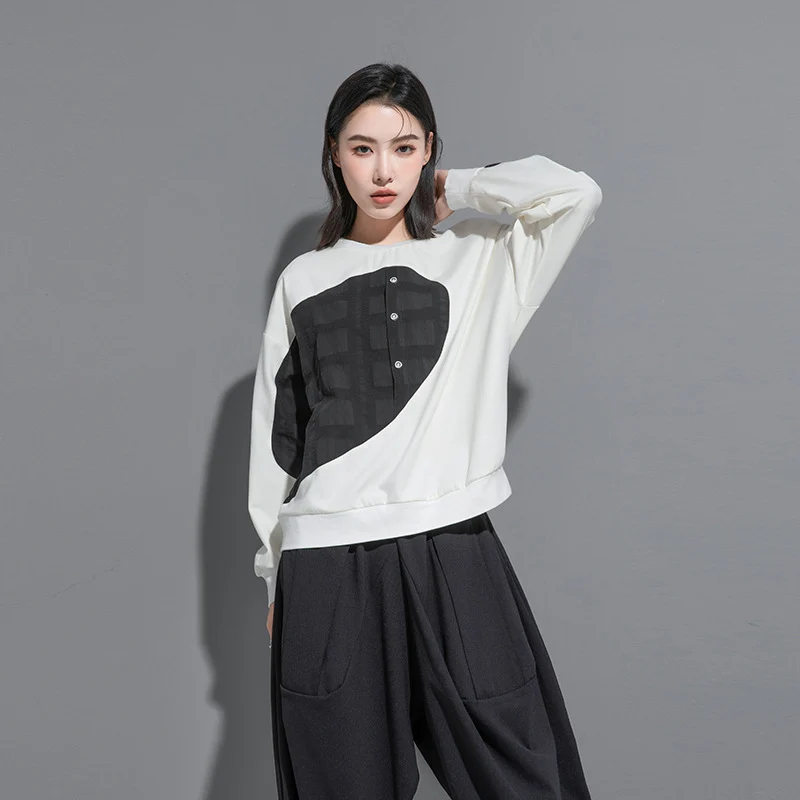 Dark Series Colorblock Semicircle Loose Pullover Sweatshirt
