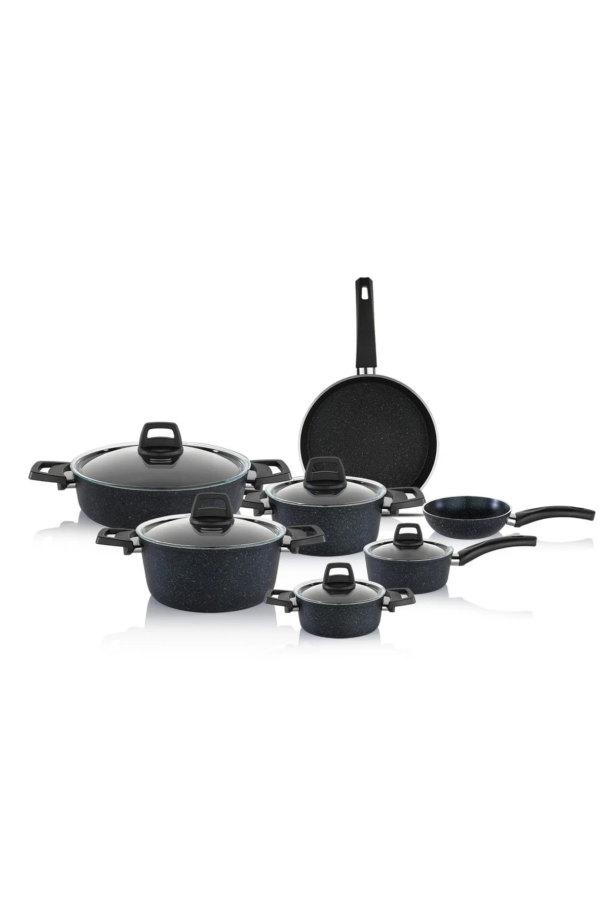 12-Piece Non-Stick Aluminum Cookware Set with Granite Coating in Black