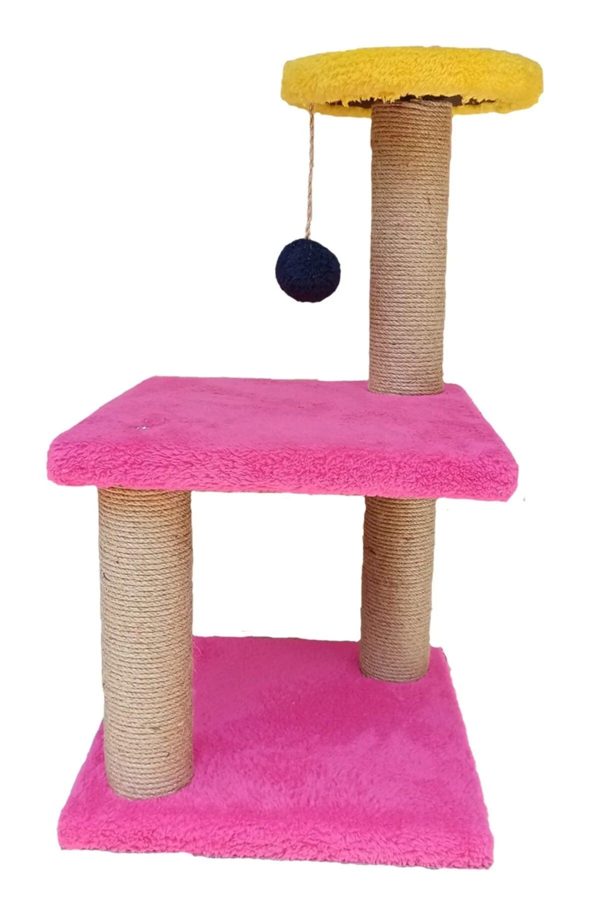 Fuchsia and yellow multi-level cat scratching board 29 x 29 x 60 cm