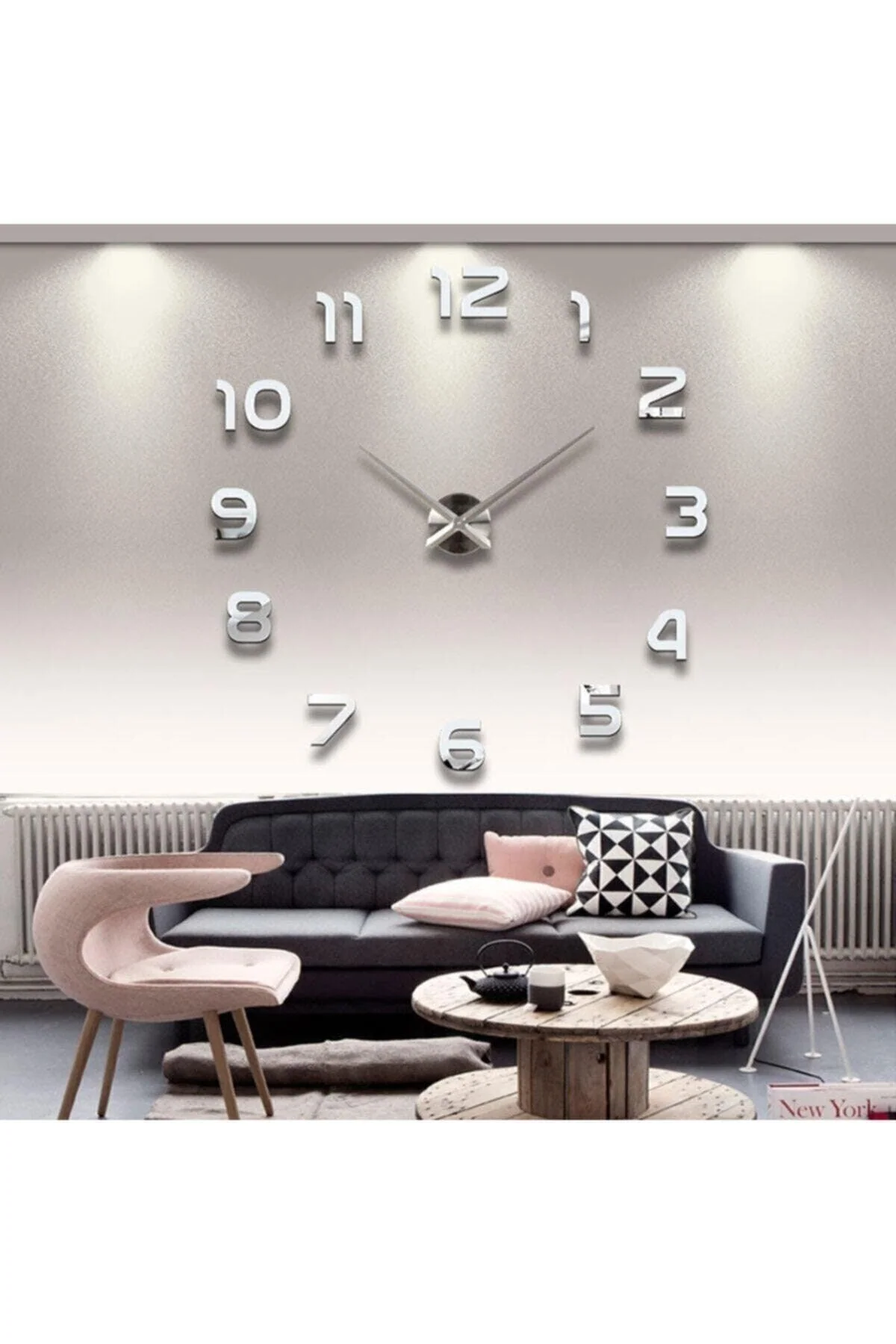 3D Wall Clock with Wooden Frame - 70-120 cm Diameter - Silent Movement