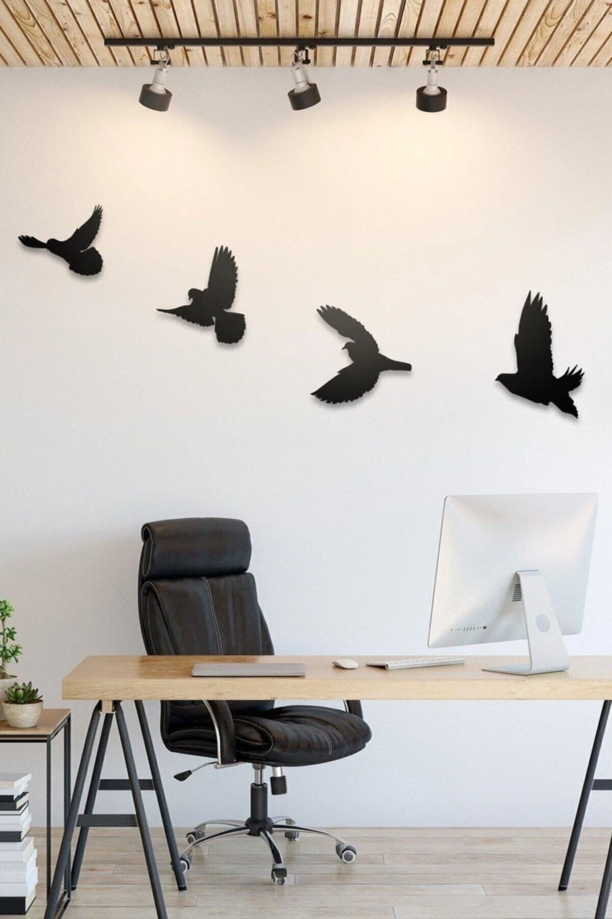 Set of 4 Modern Black Bird Wall Ornaments – Laser‑Cut MDF
