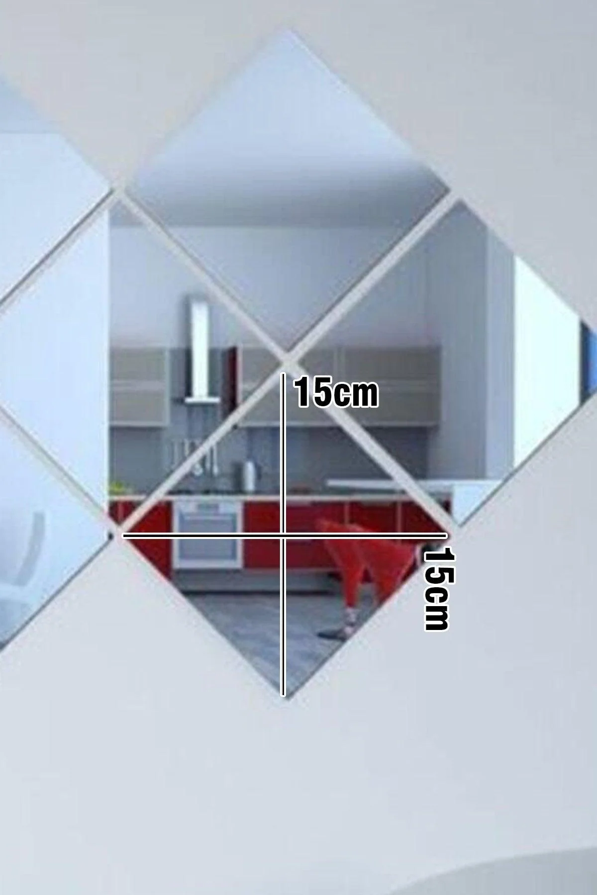 Set of 10 silver acrylic wall mirrors, each 15x15cm