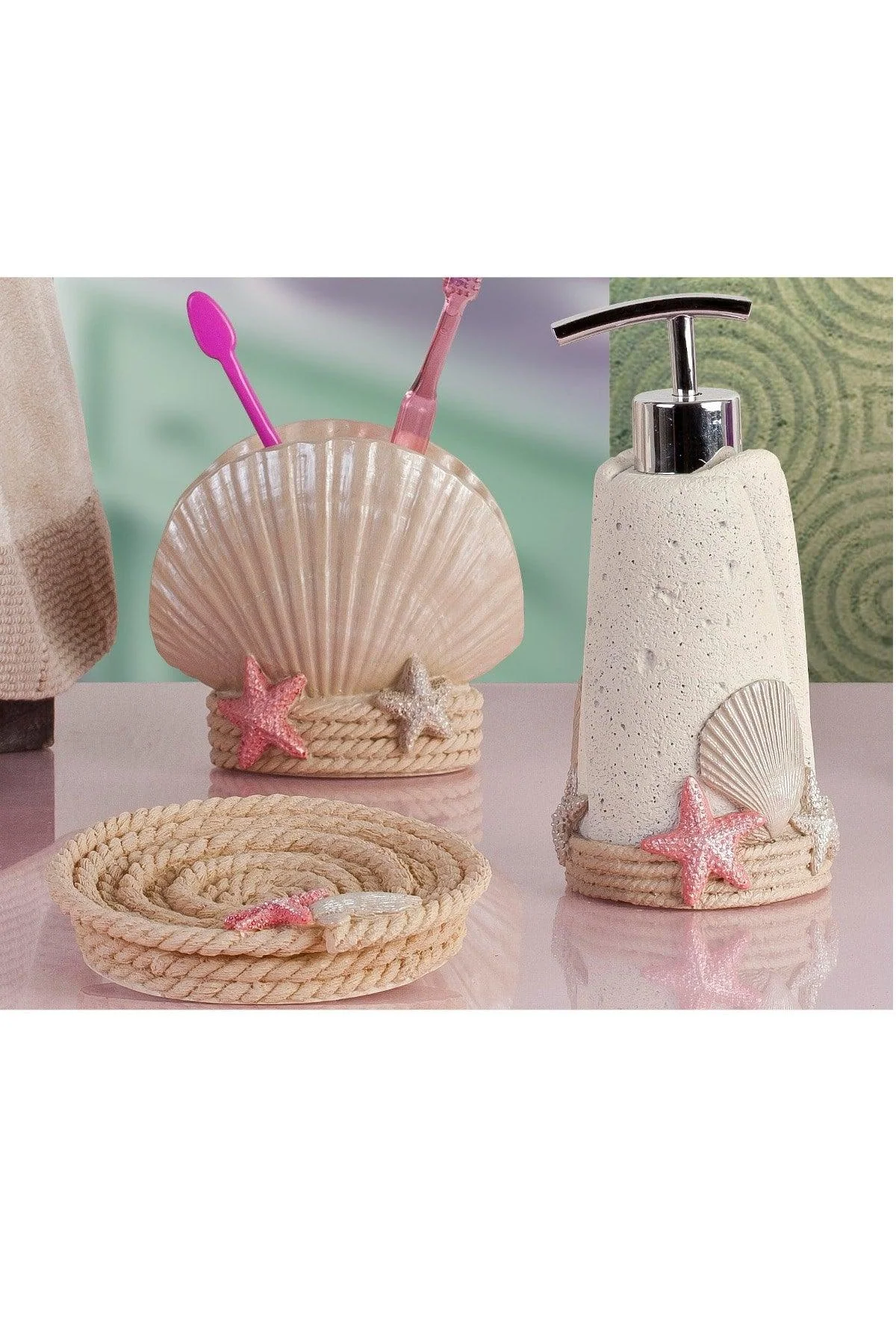 3-Piece Deep Ocean Bath Set with Towels, Washcloth, and Bath Mat