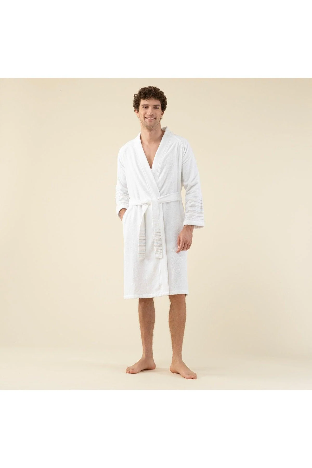 White and light blue unisex bamboo cotton bathrobe