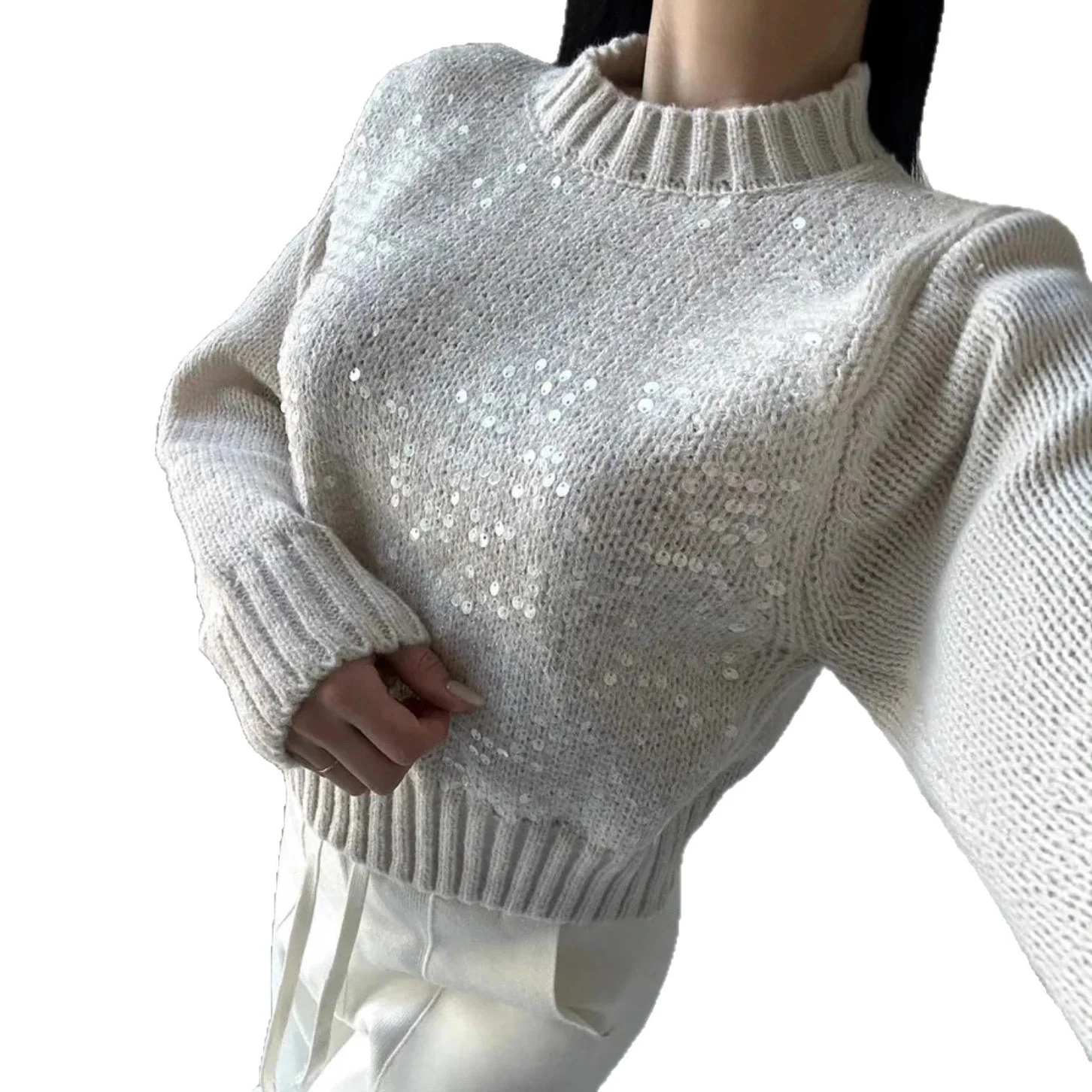 Design Sense Heavy Embroidery Sequins Pullover