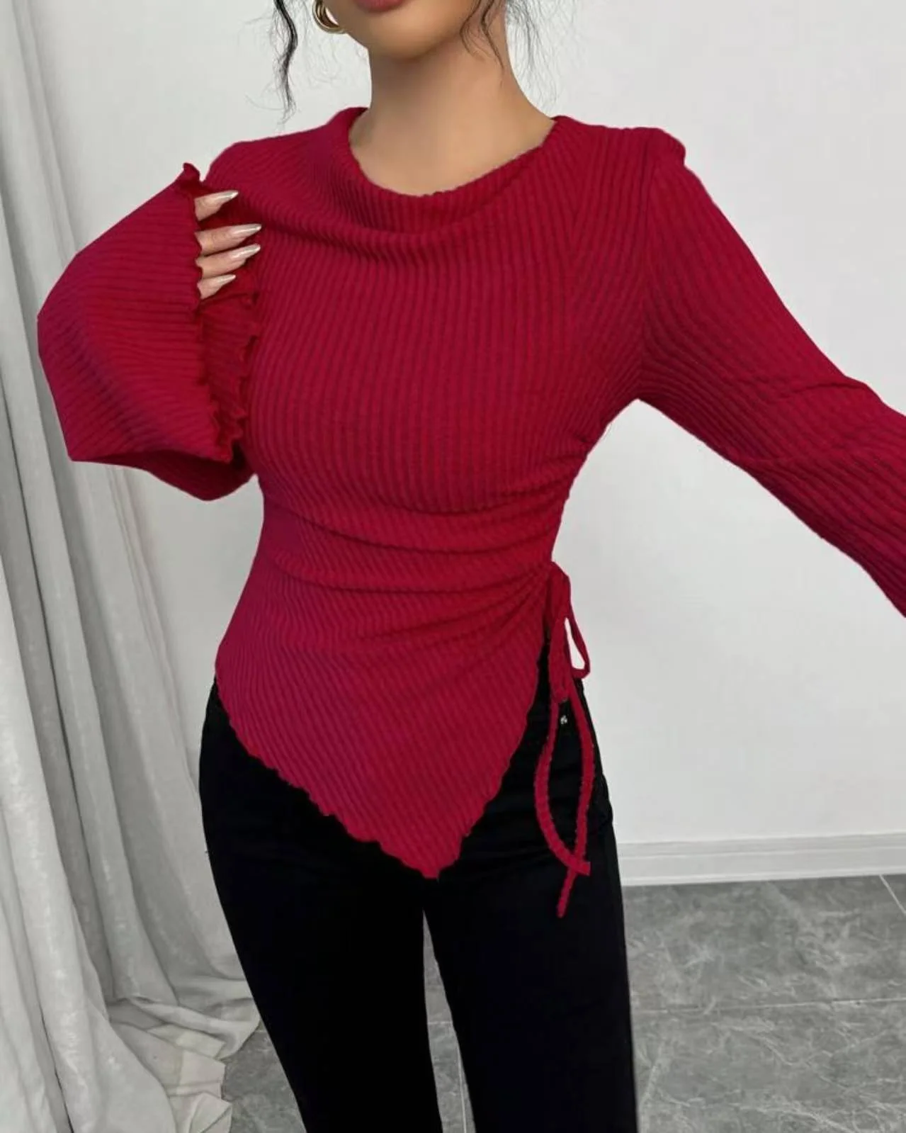 Design Sense Rope Slim Pullover Women