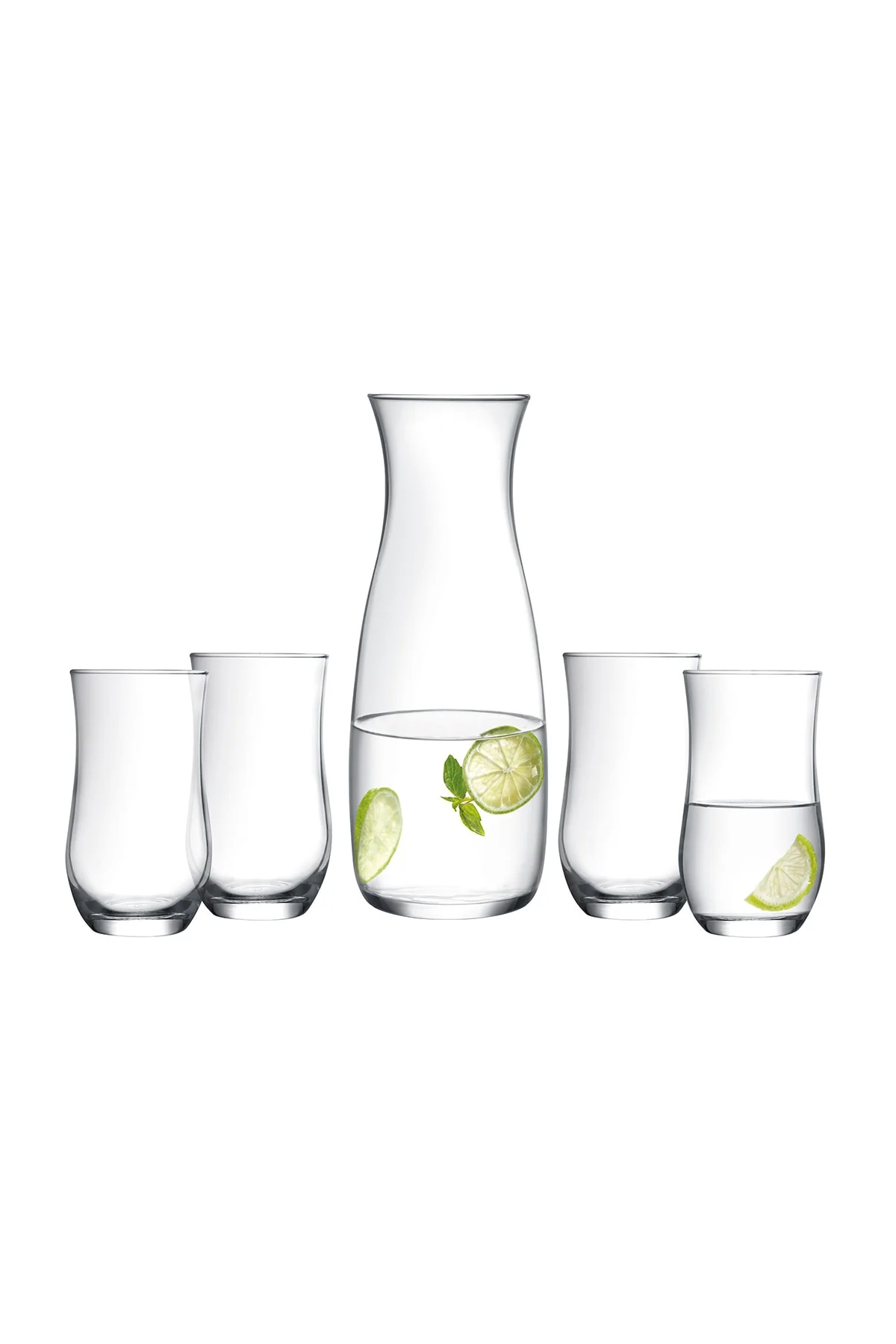 5-piece glass jug and drinking set with modern design