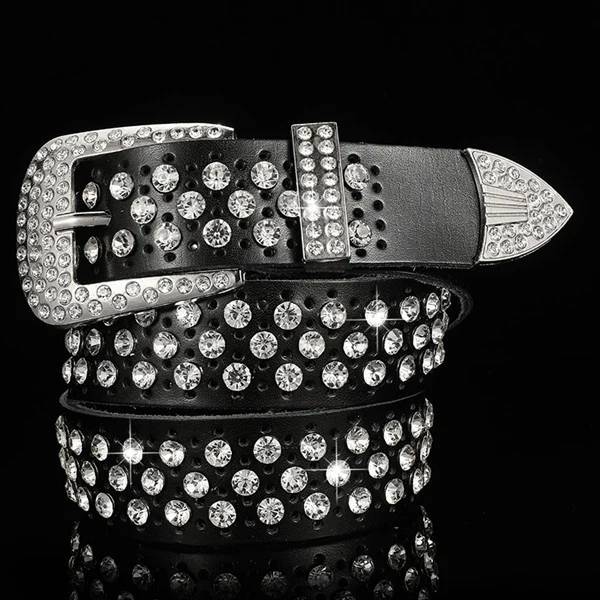 Diamond Accent Leather Belt