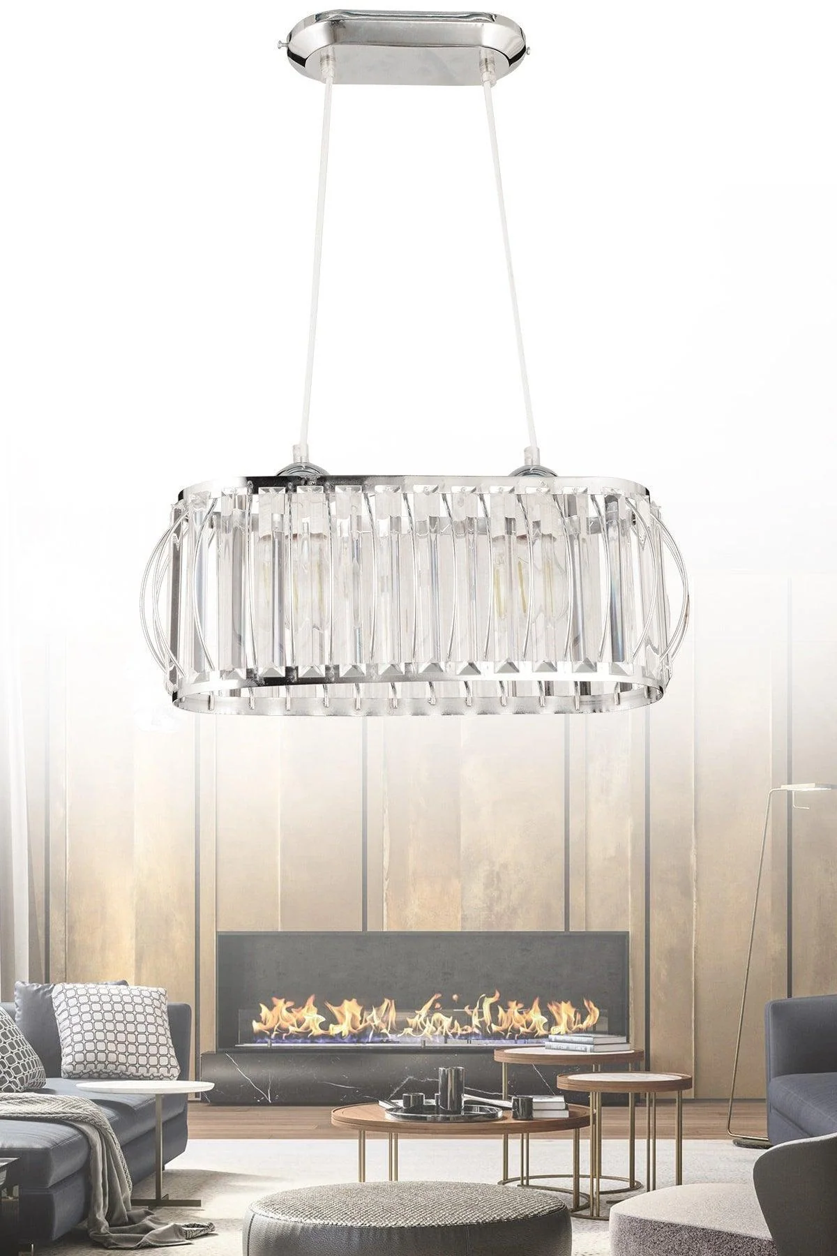 Chrome Crystal Pendant Chandelier, 65cm High, 50cm Diameter