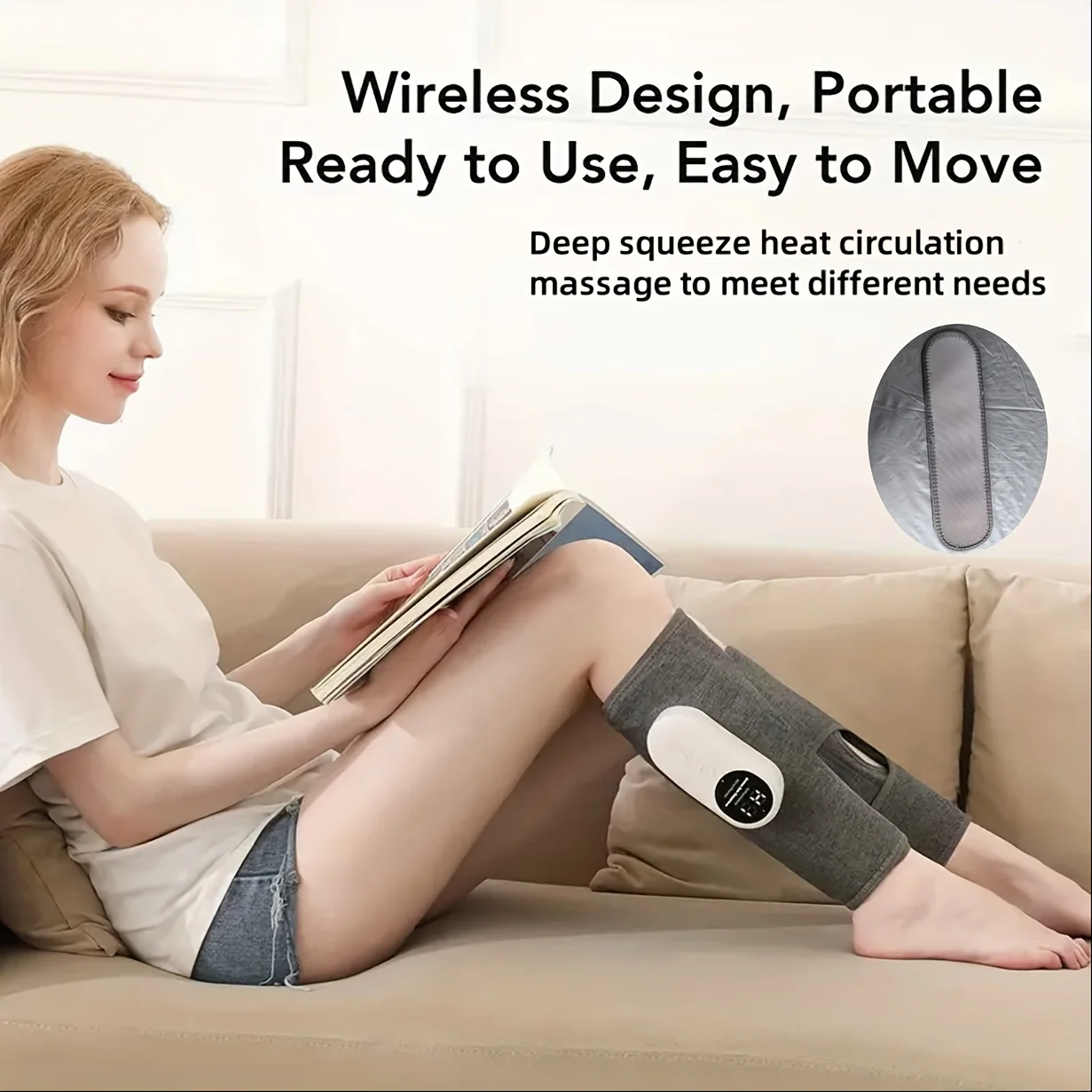 Cordless leg massager with air compression and adjustable intensity