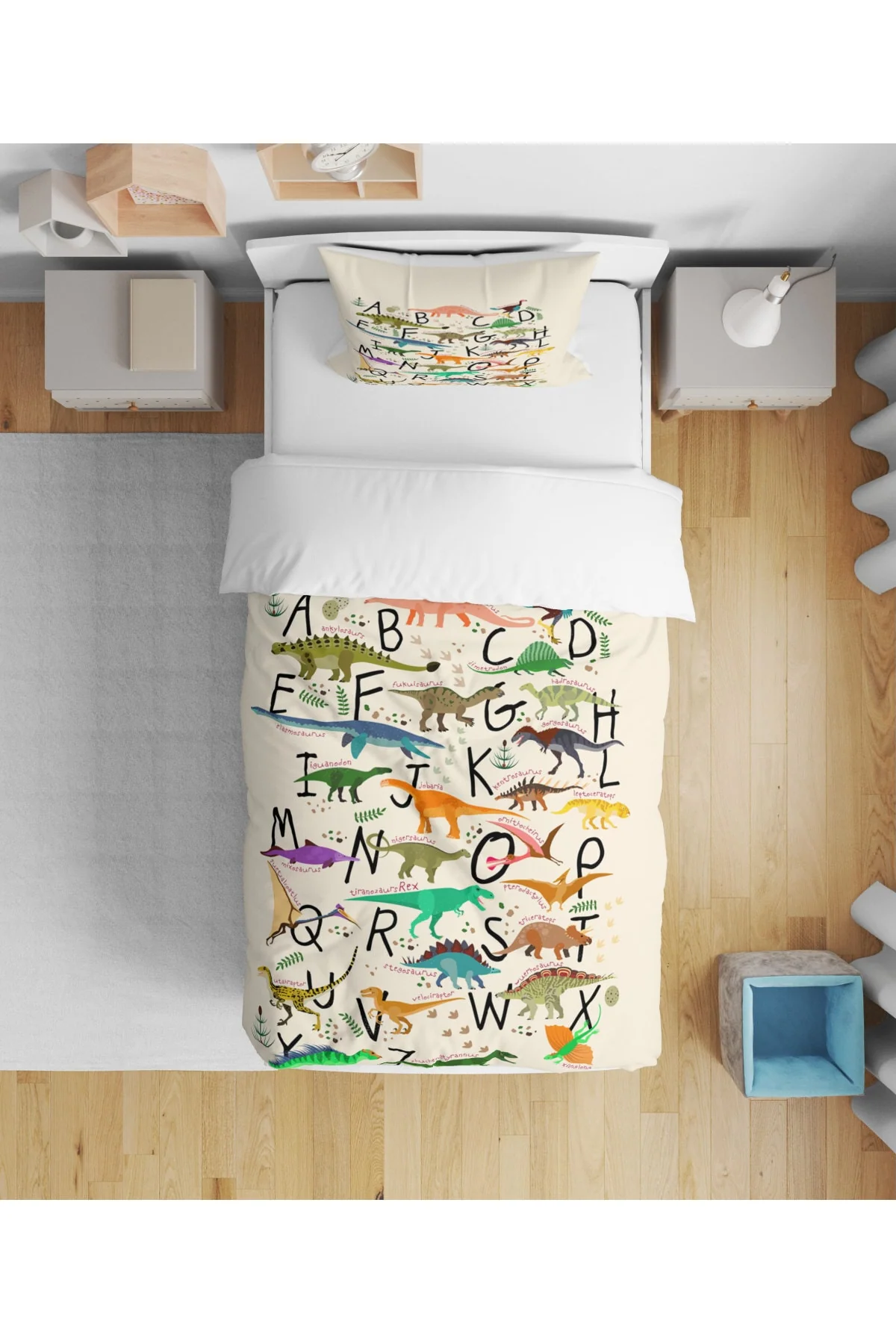 Kids duvet cover set dinosaur and alphabet print 160x220 cm