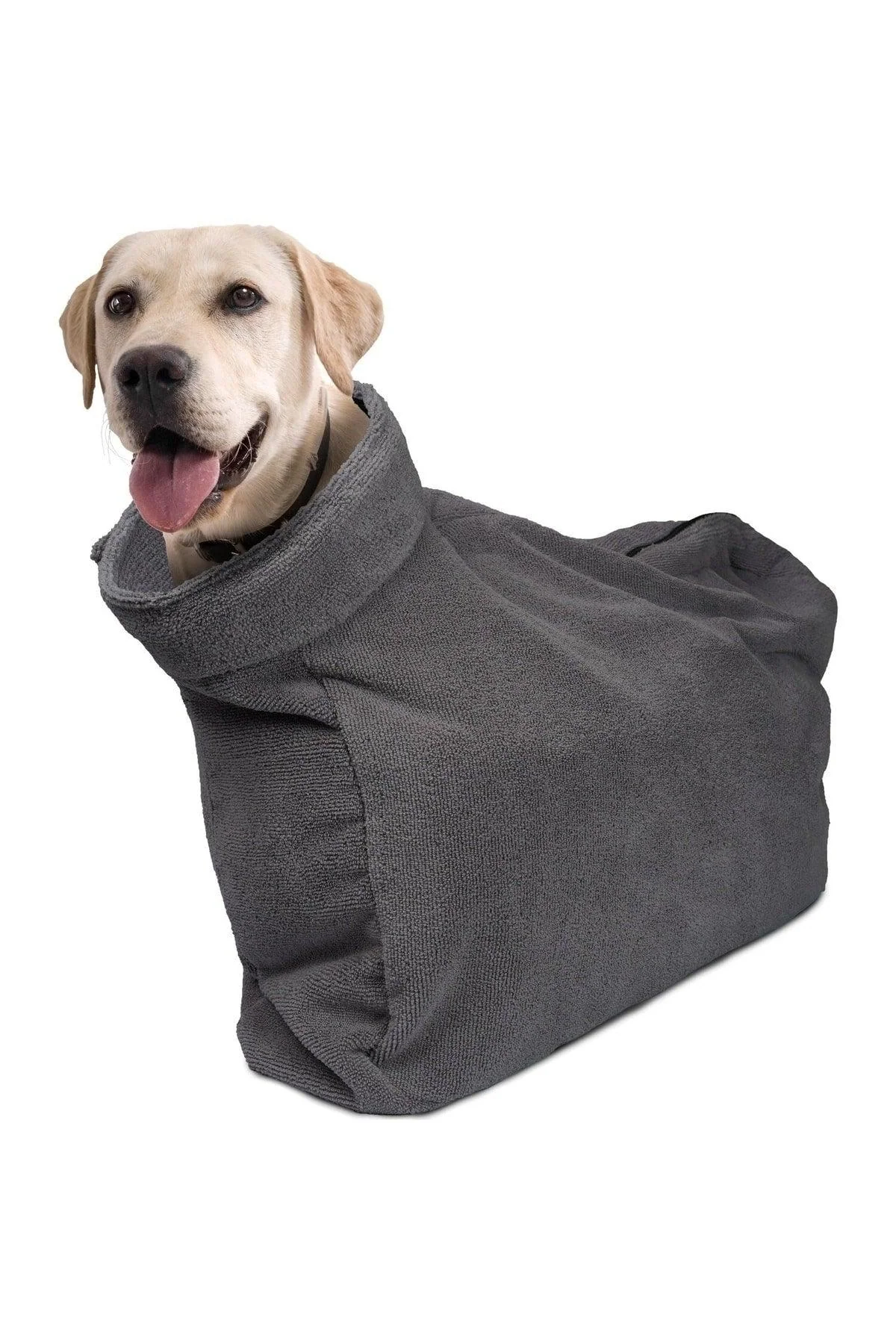 Zippered microfiber dog drying robe in gray