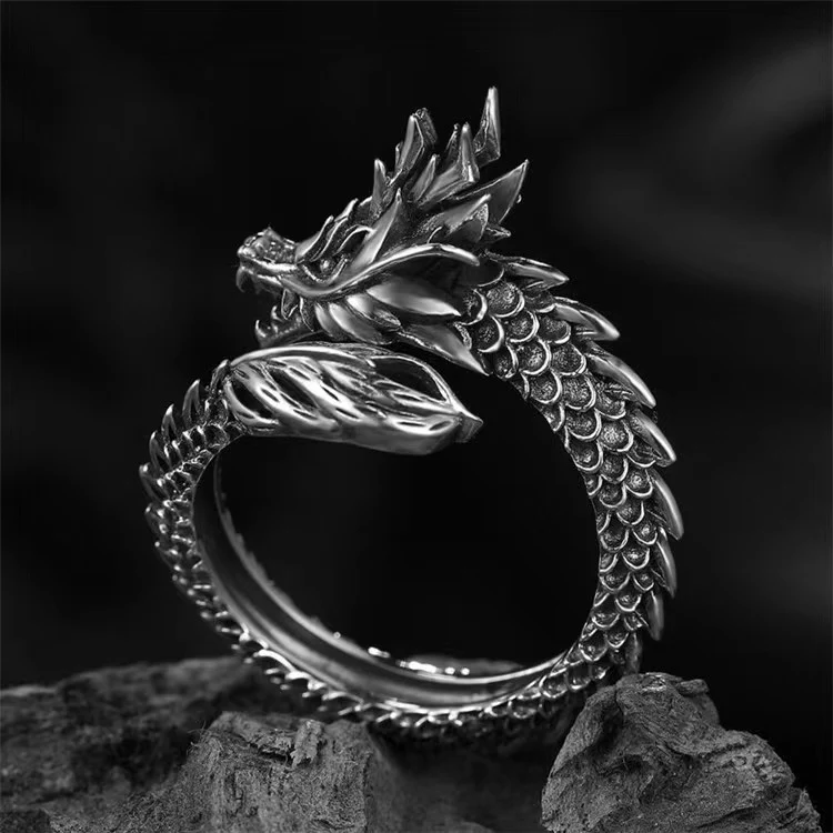 Domineering Men's Vintage Dragon Ring - Adjustable Single Ring