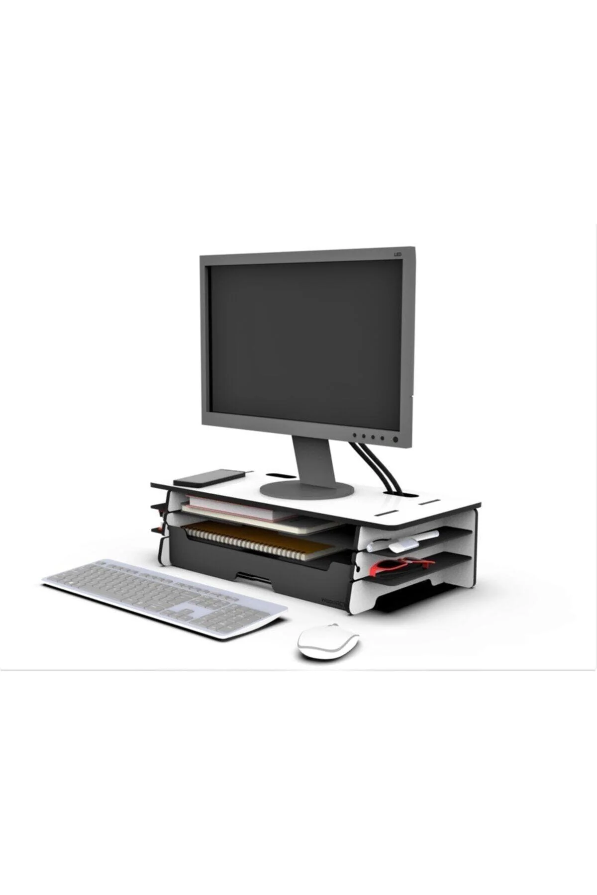 14 cm wooden monitor riser and cable organizer with storage compartments