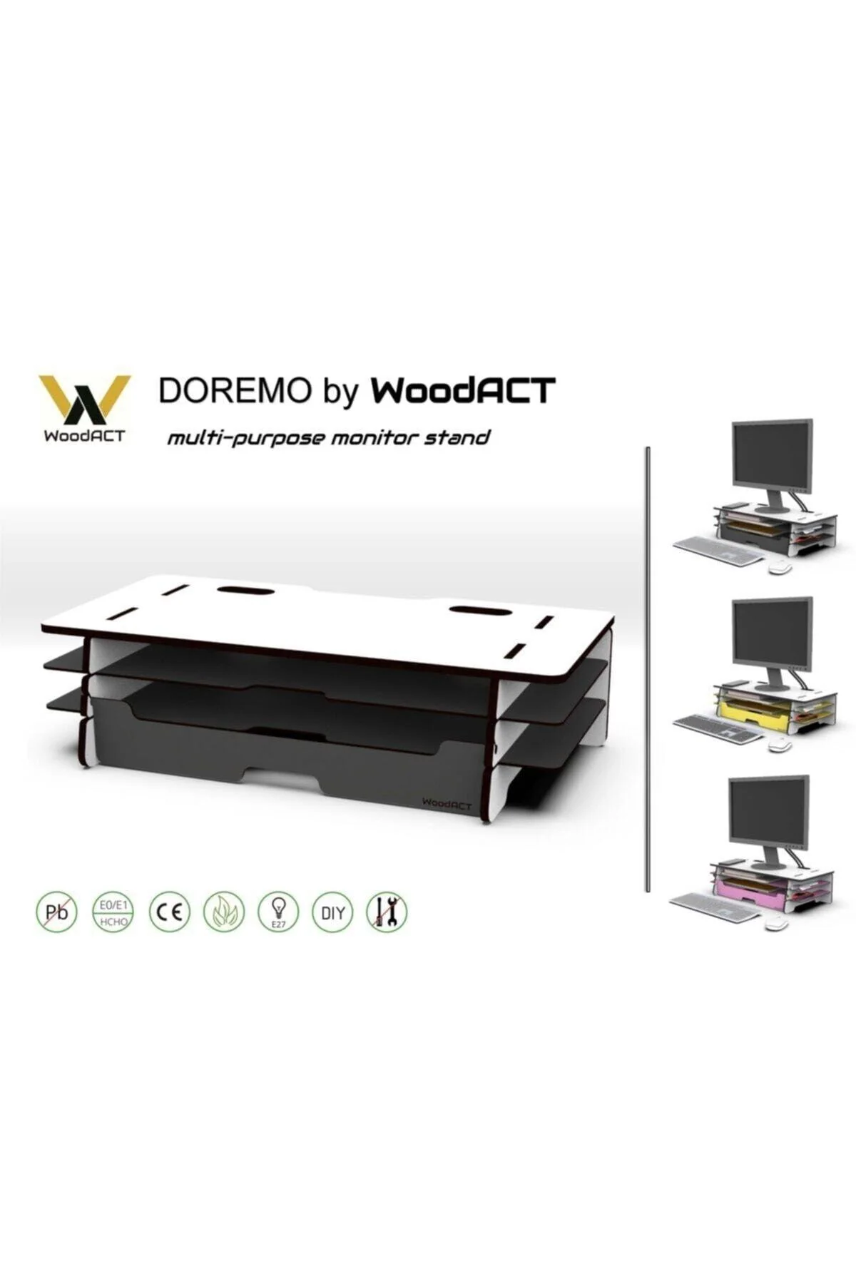 14 cm wooden monitor riser and cable organizer with storage compartments