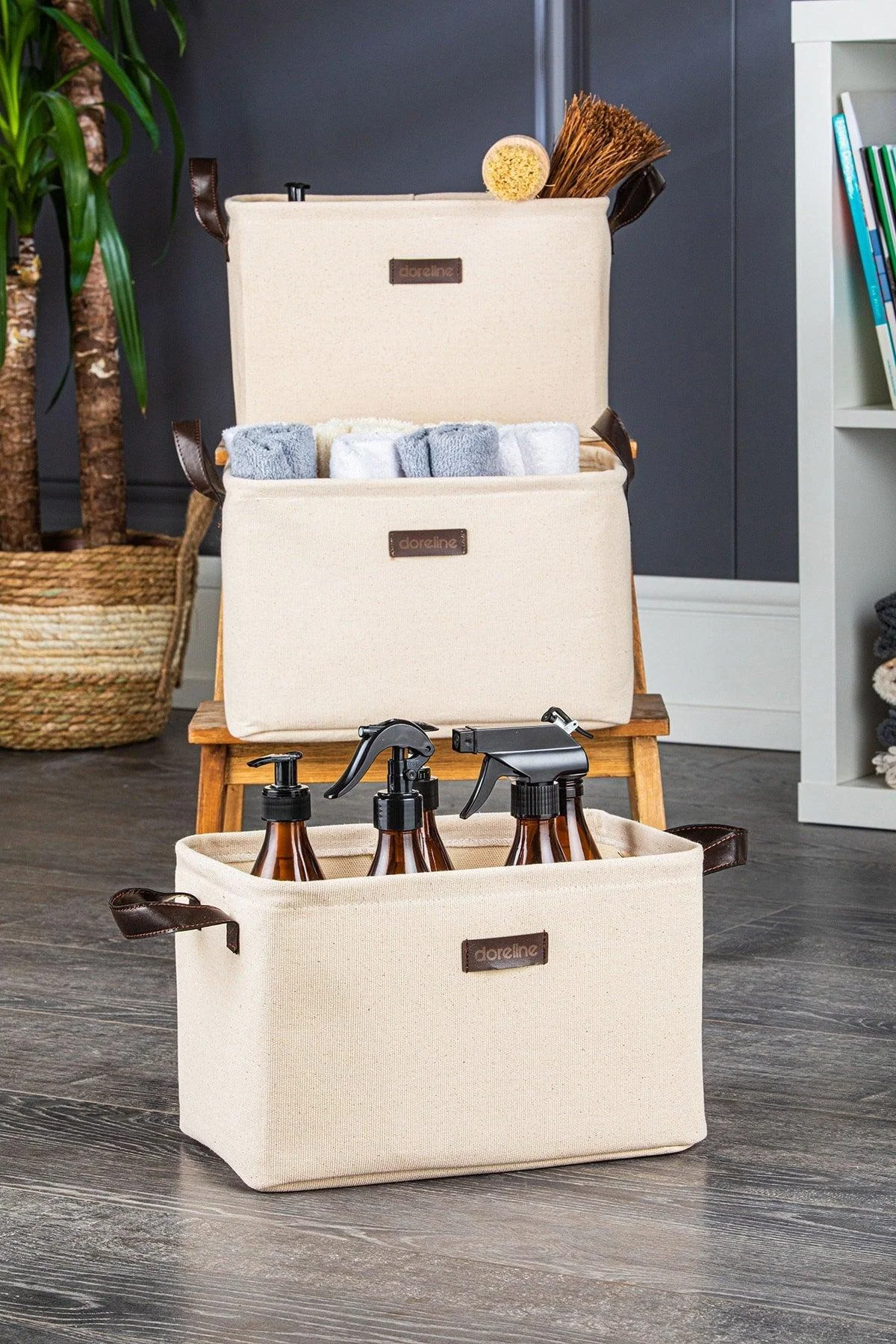3-Piece Foldable Canvas Storage Baskets Set