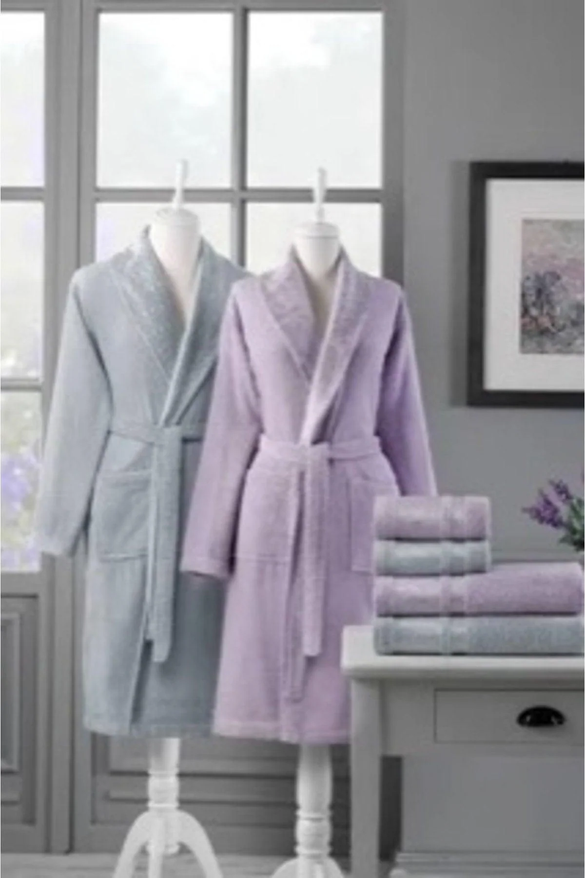 Cotton family bathrobe set with towels