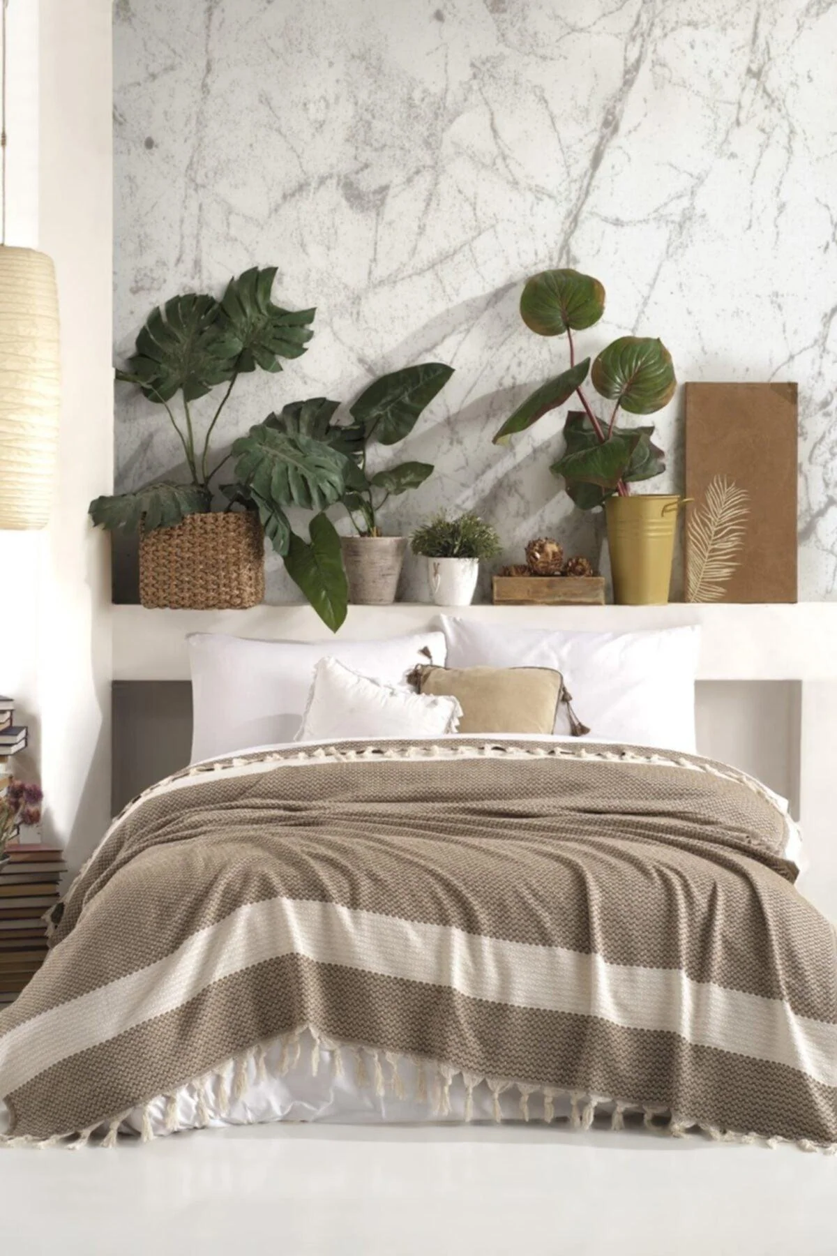 Double striped pique duvet cover 200 x 230 cm in brown