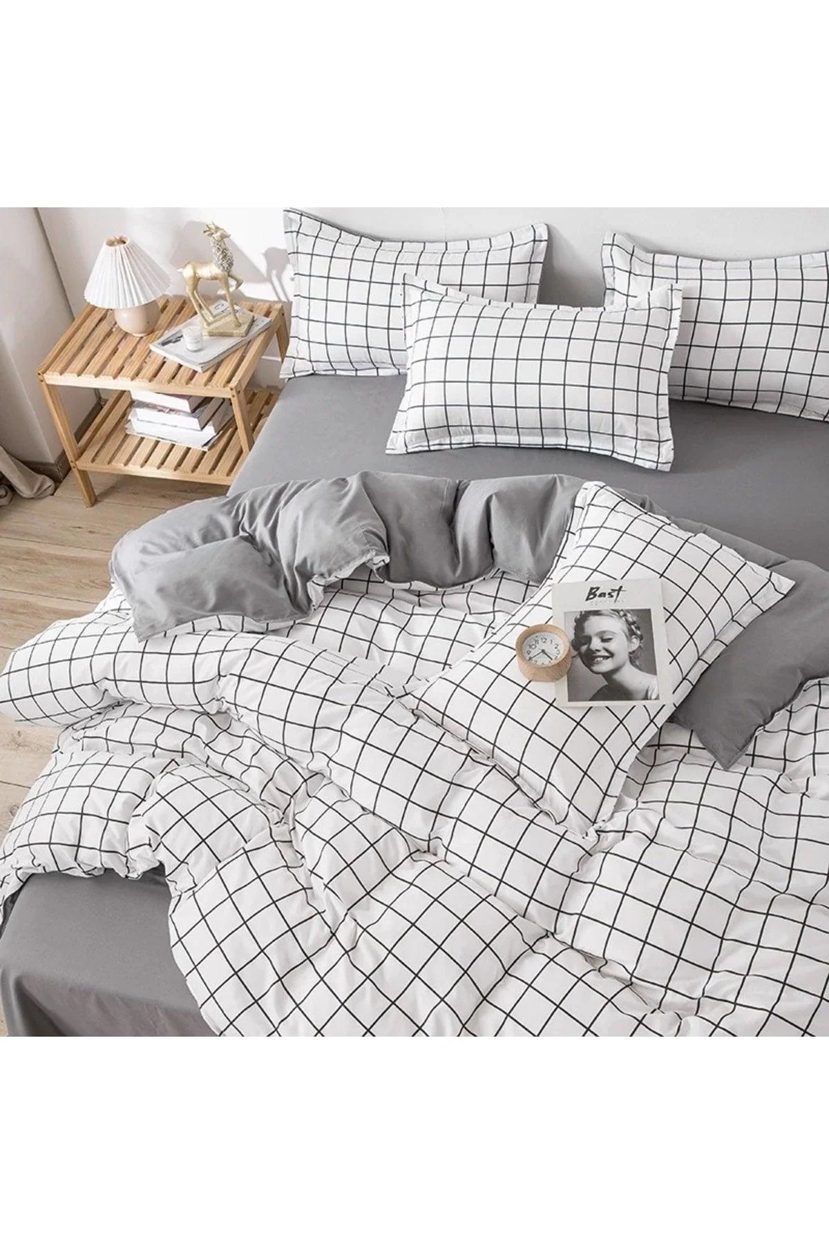 Double‑Sided Checkered Duvet Cover Set – Classic Pattern, Reversible