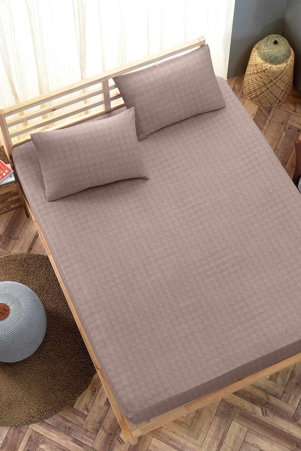Coffee Elastic Bed Sheet Set – Twin Size with Two Pillow Covers