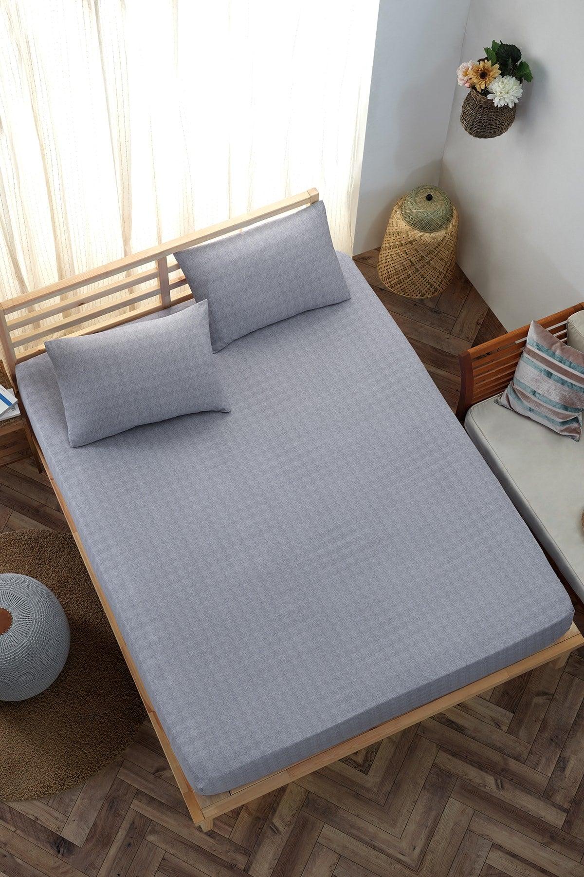 Elastic Double Bed Sheet Set in Gray