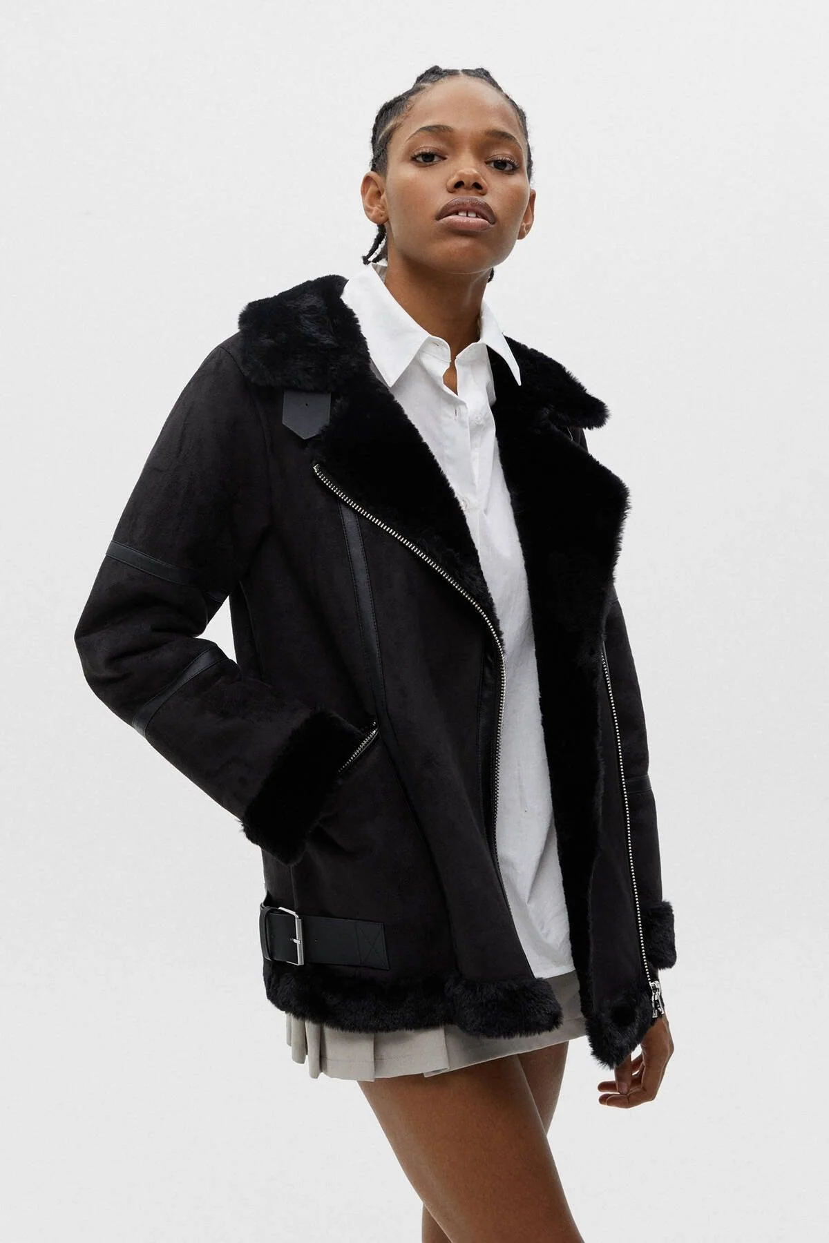 Double-faced long coat in polyester