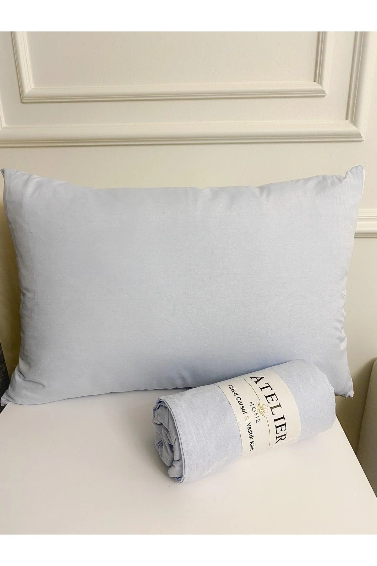 Blue elastic oversized double bed sheet set 180x200cm with 2 pillowcases