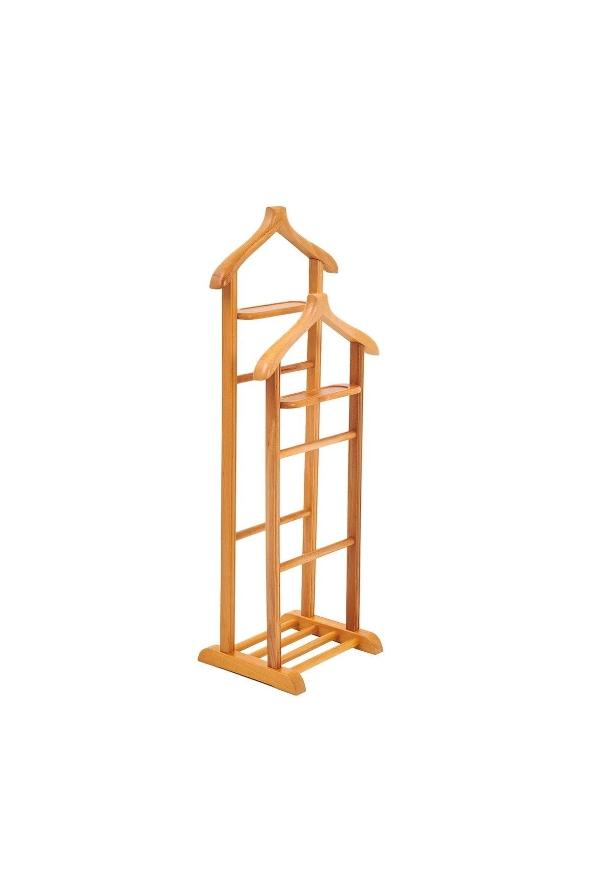 Natural finish double-tiered kitchen butler with storage, 120 cm tall
