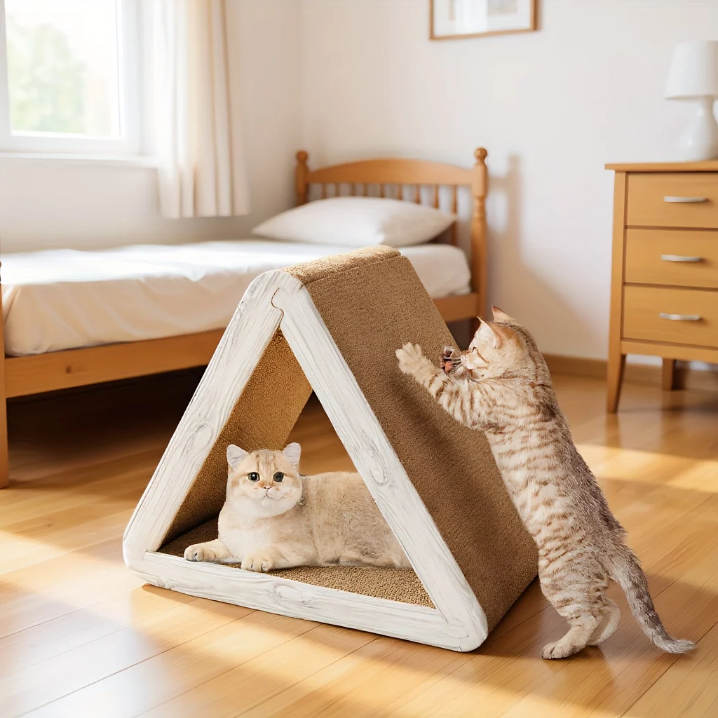 Triangle cat and dog scratching board with play surface