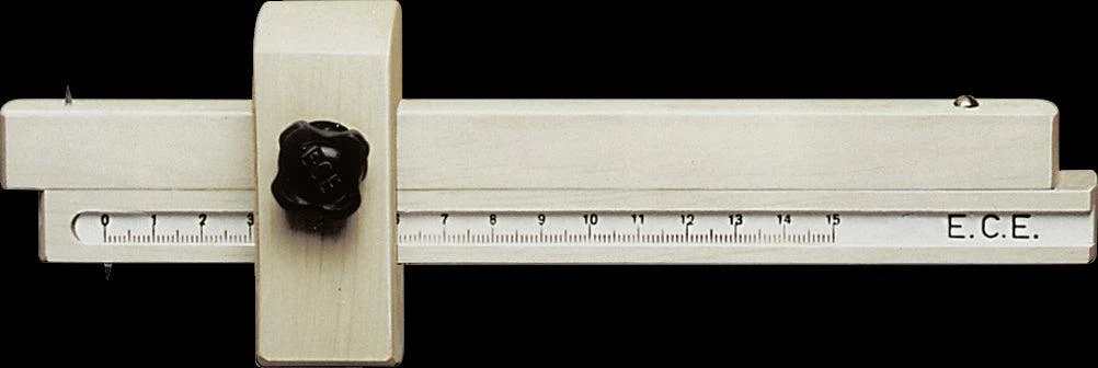 Adjustable beechwood measuring gauge with steel pins