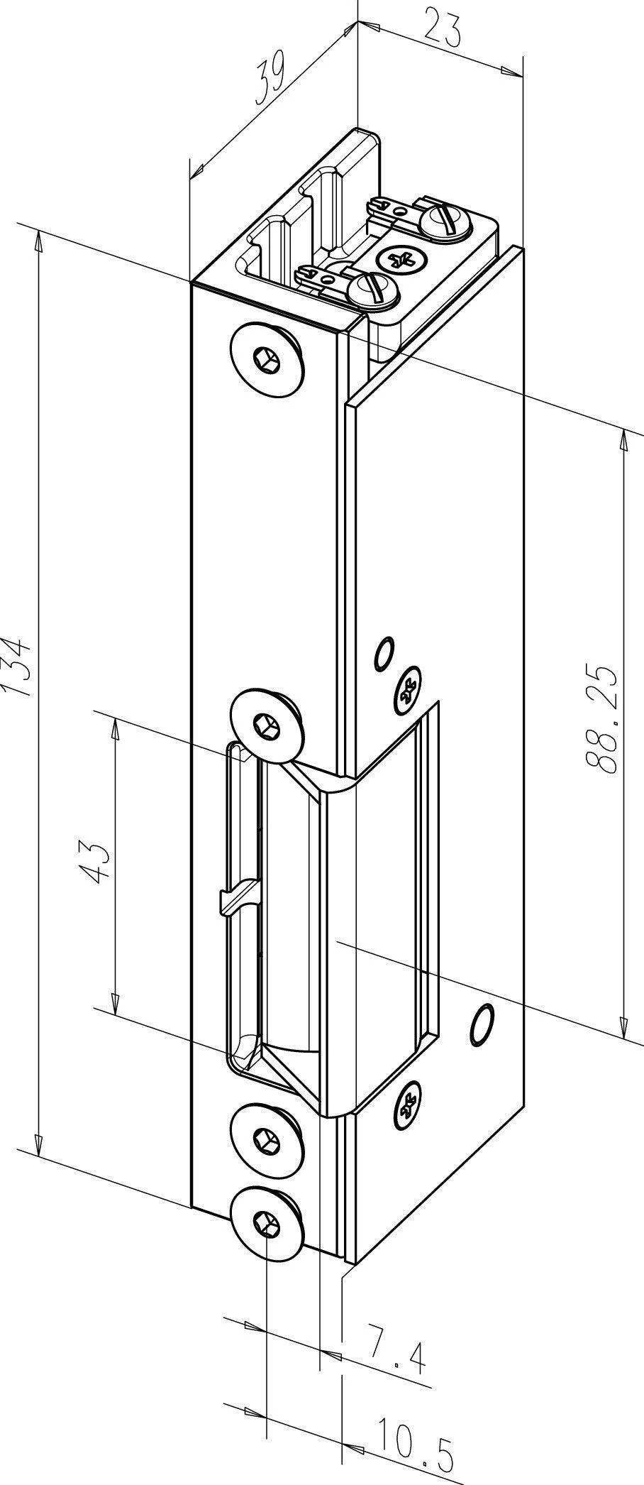 Electric Door Opener 131 – 12 V, Asymmetrical Design for Fire Doors, Compact (23 × 134 × 39 mm)