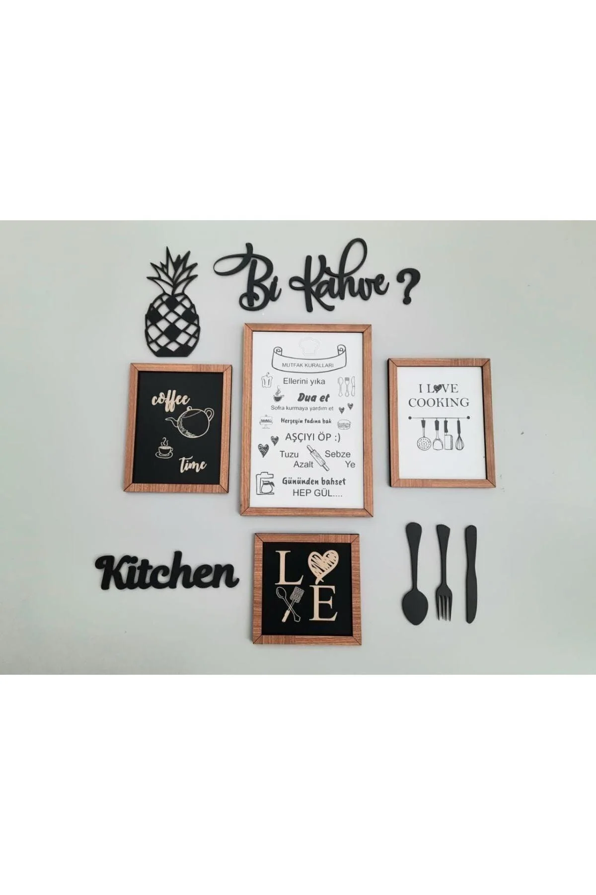 Wooden Kitchen Decorative Wall Boards in Bi Coffee, Pineapple, and Kitchen Rules Designs
