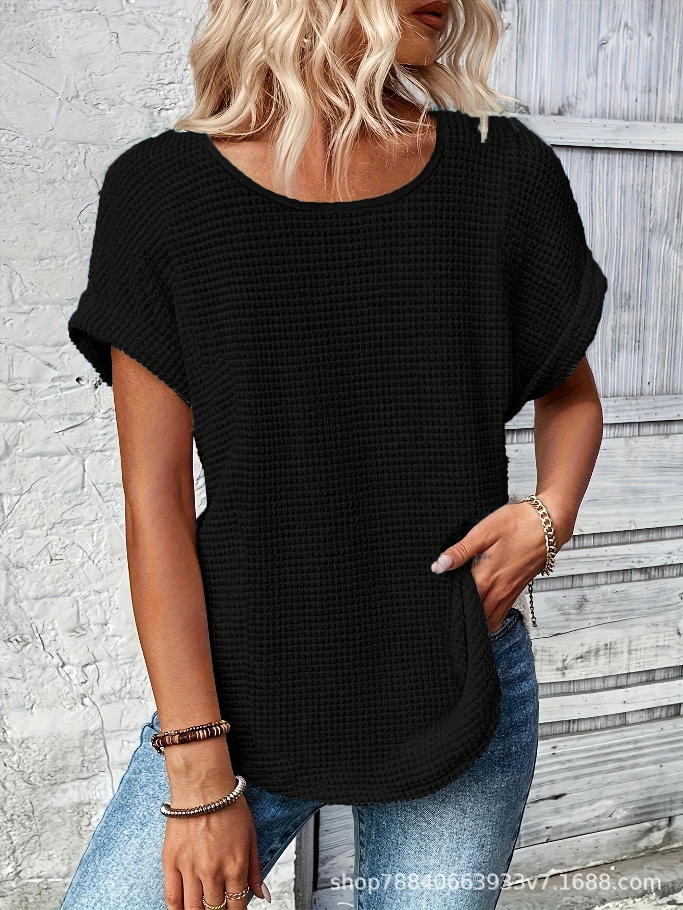 Elegant Lace-Patchwork Crew Neck Top – Soft, Versatile & Chic