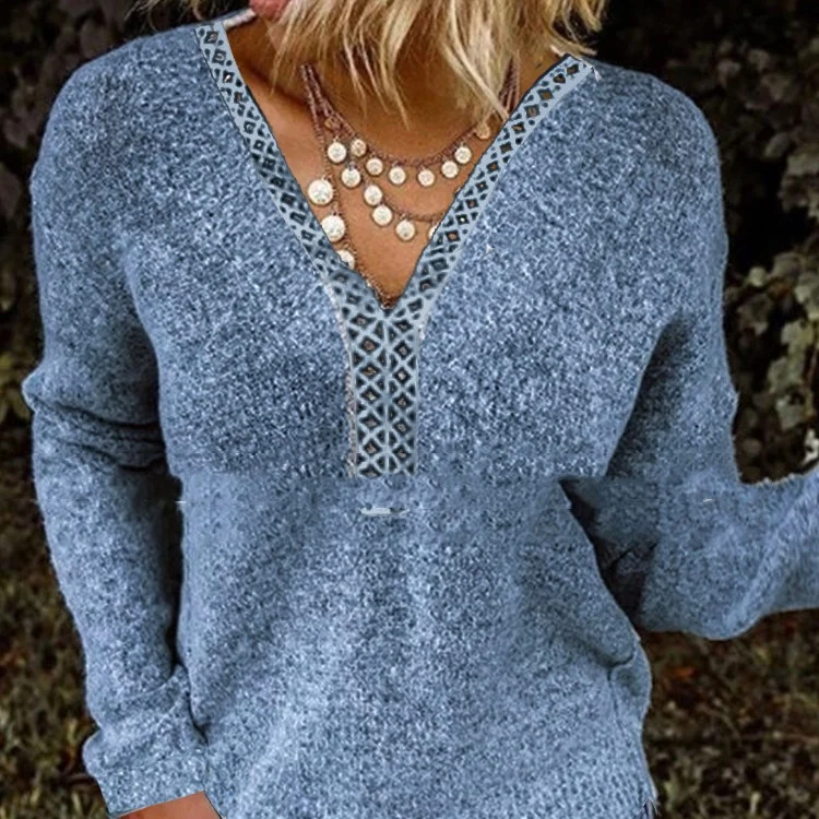 Elegant Women's Lace Stitching Pullover Sweater