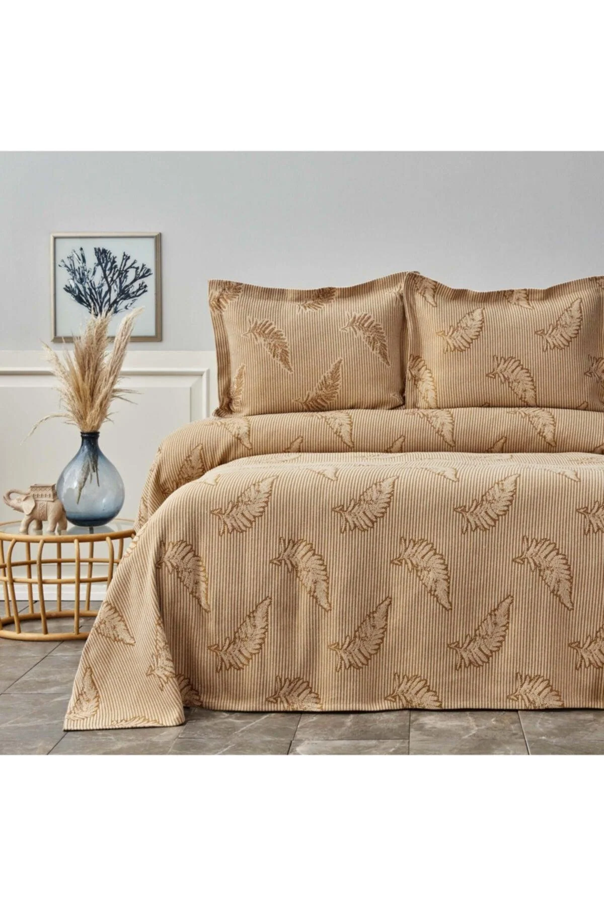 Double Bedspread Set in Mustard Yellow | Machine Washable Cotton Linens for Cozy Bedding