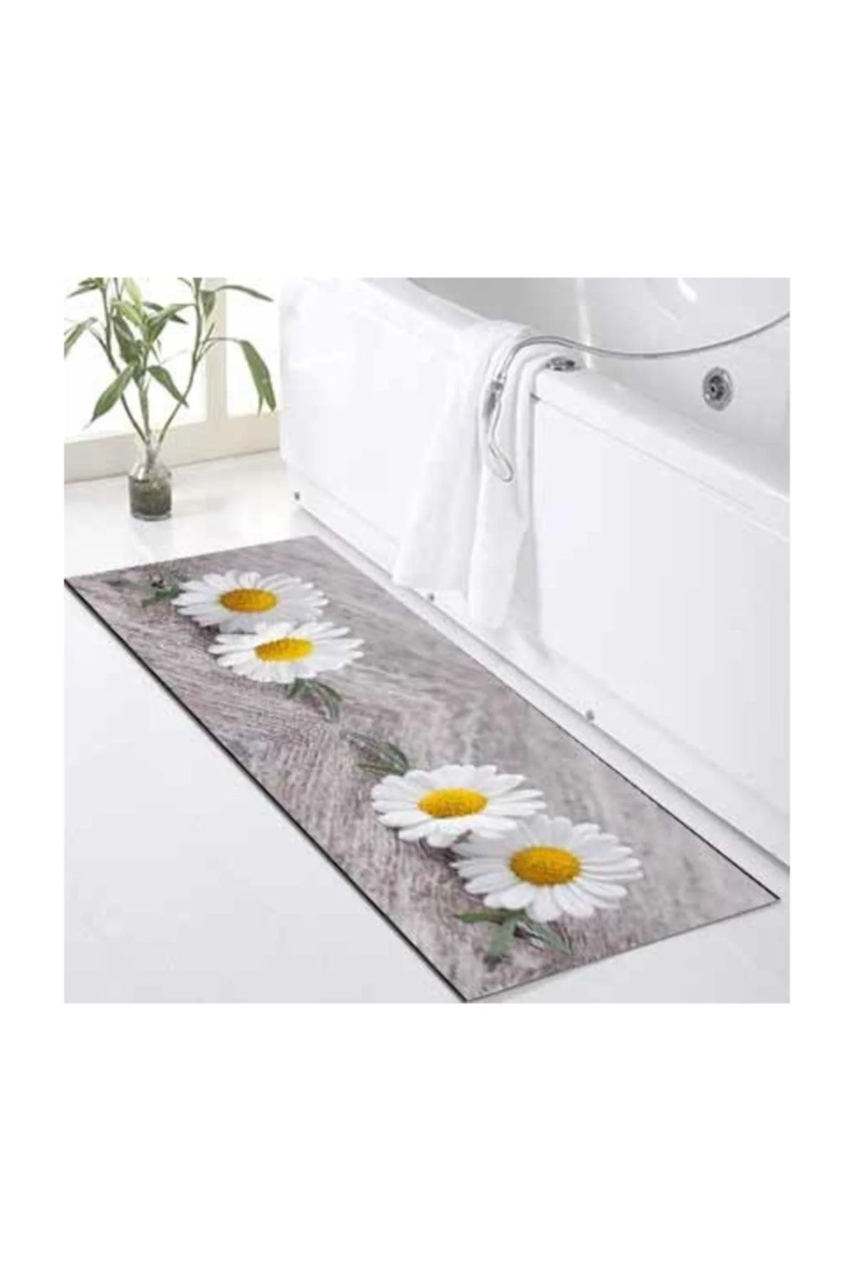 Gray Daisy Patterned Microfiber Bath Mat 40x100 cm