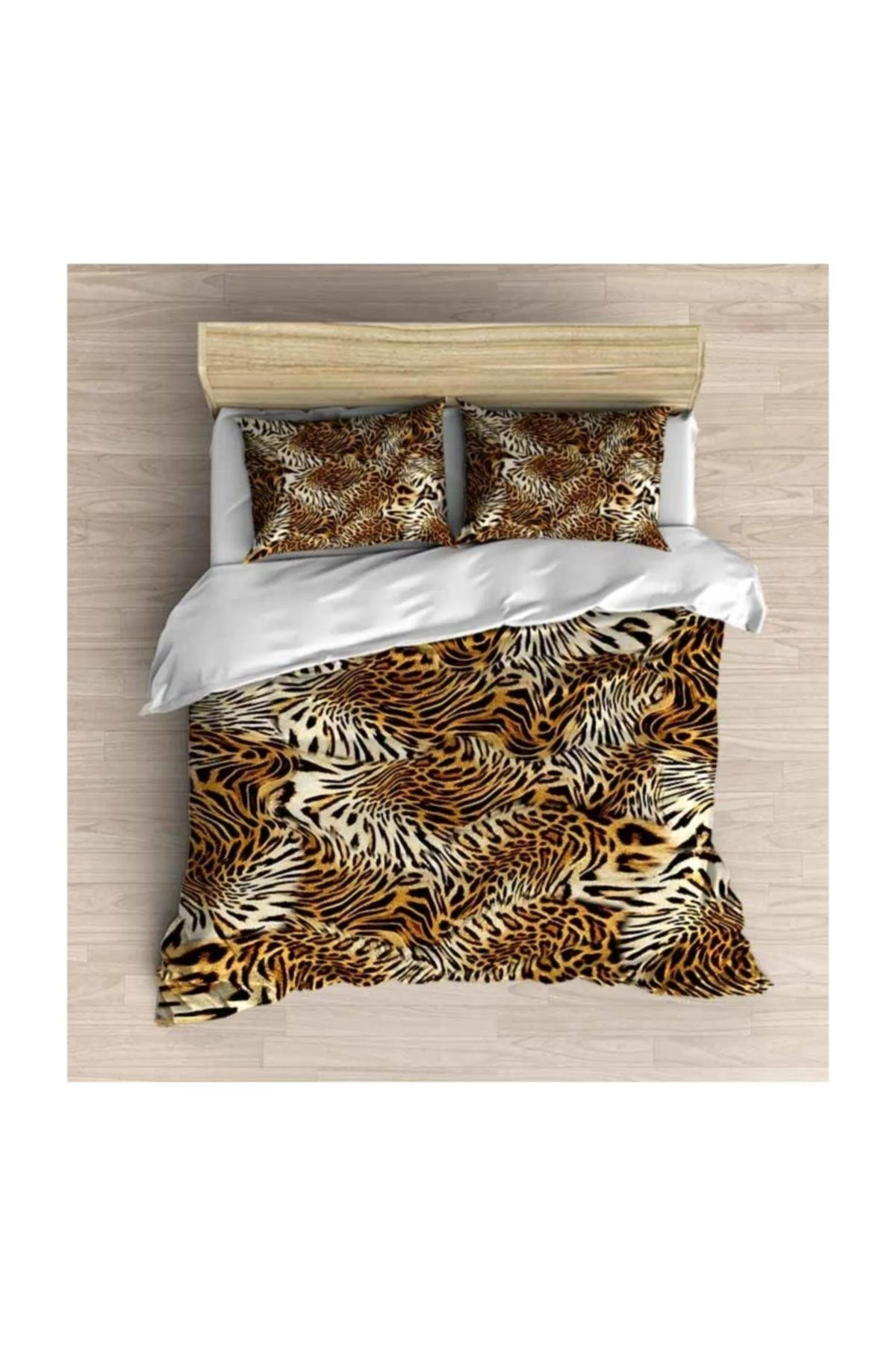 3D printed cotton duvet cover set with leopard print