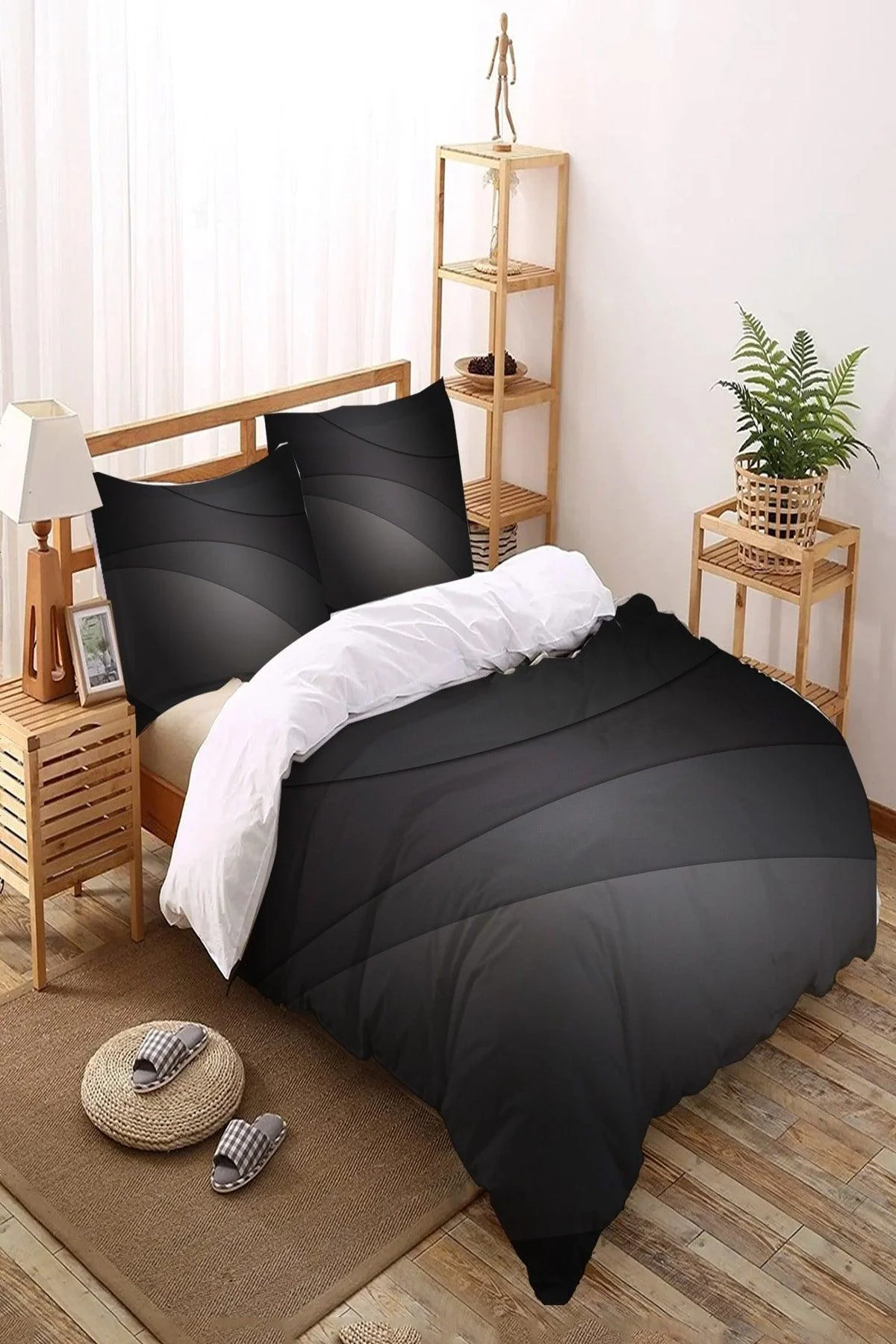 Else patterned double cotton duvet cover set with elastic sheet 200x220 cm