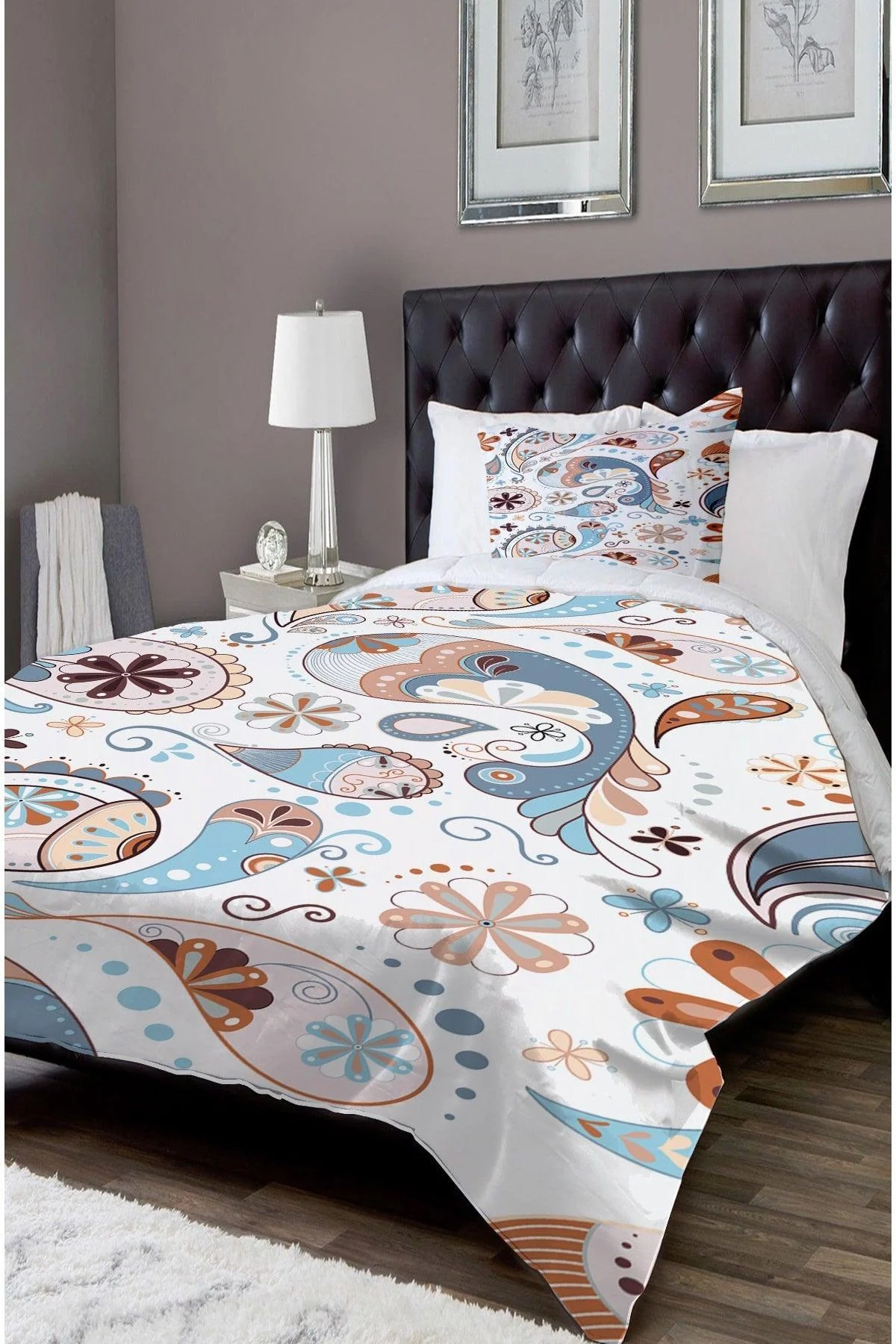 Patterned Cotton Bedding Set with Micro Satin Duvet Cover