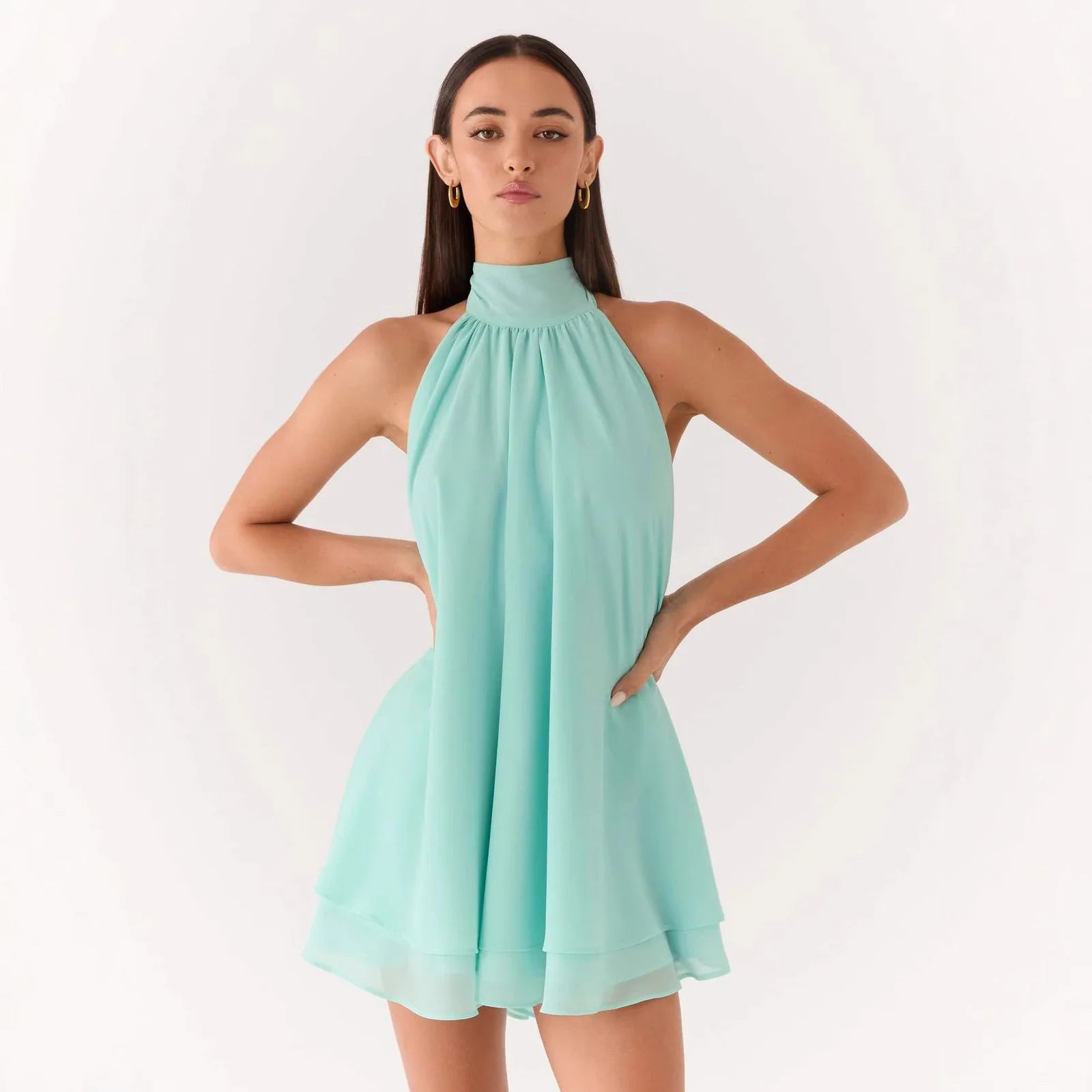 Emerald Green Halter Neck Mini Dress