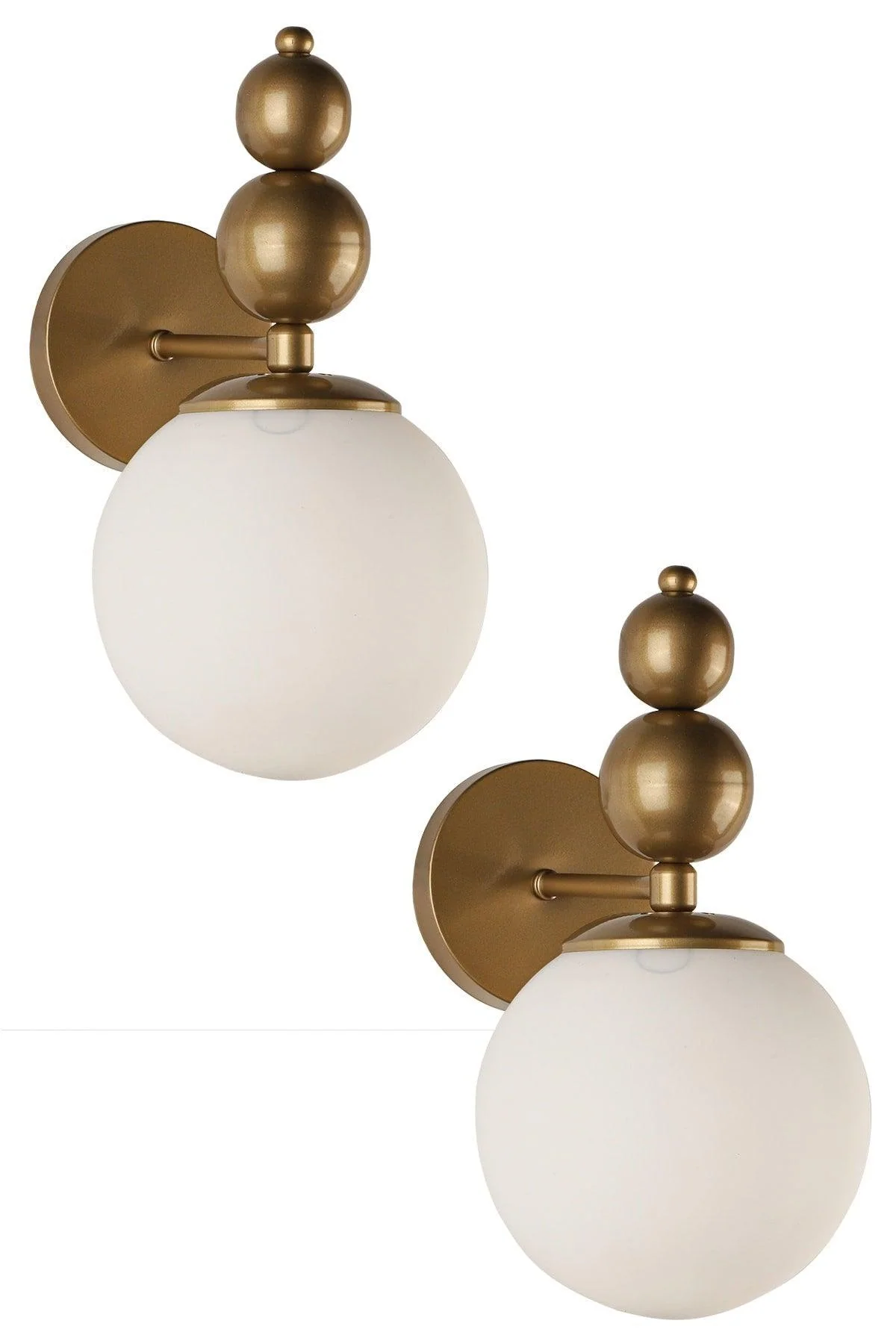 2-Piece Tumbled White Glass Wall Sconce, 25 cm Diameter, Metal Base