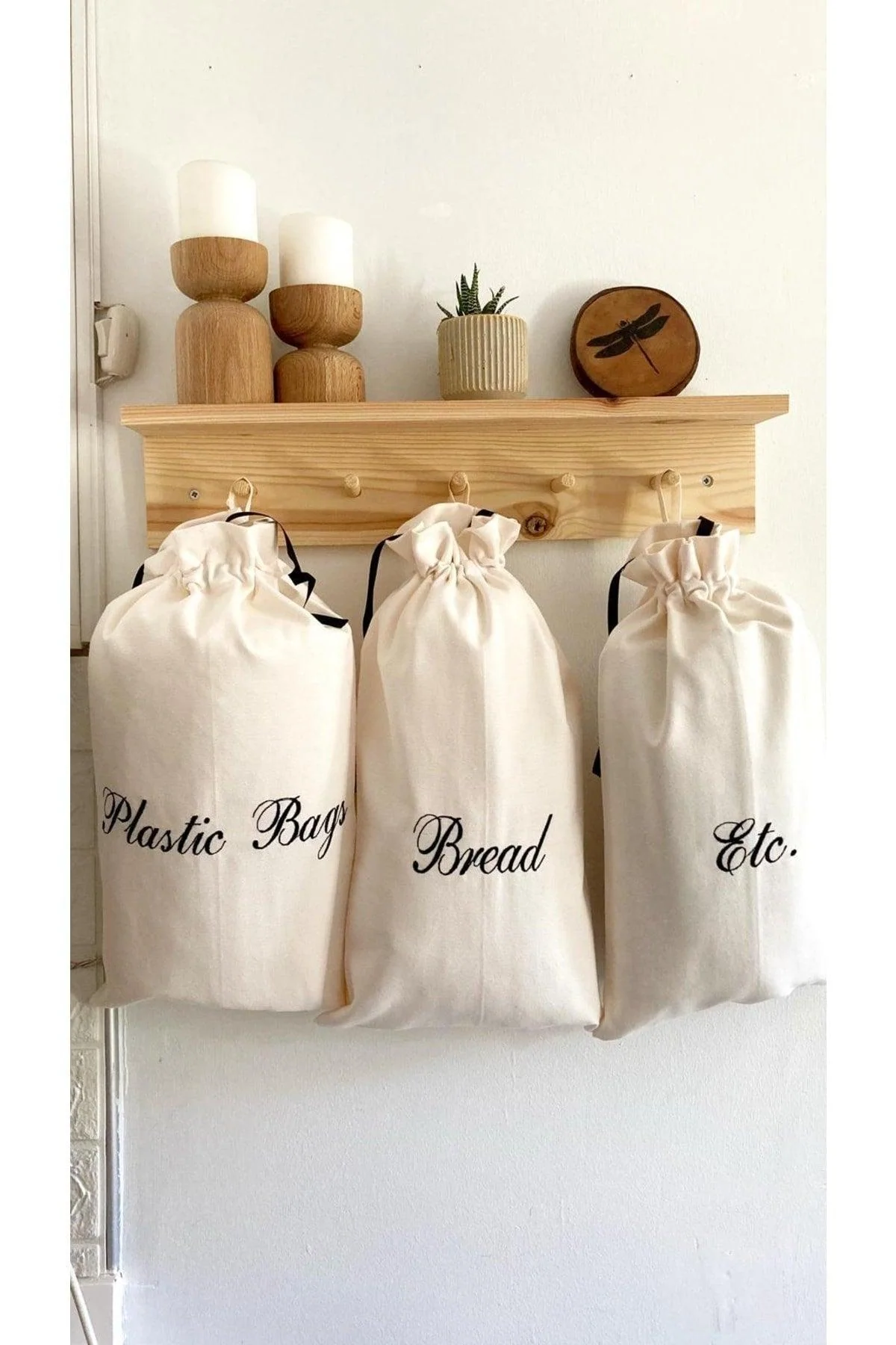 3-Piece Linen Bread and Kitchen Storage Bag Set